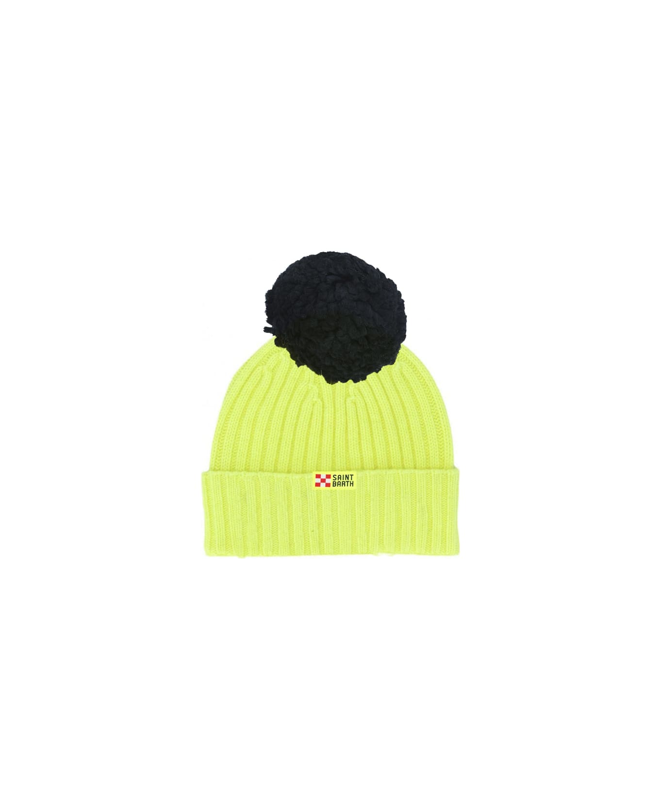 MC2 Saint Barth Kids Cashmere Blended Yellow Fluo Hat Off Piste Embroidery - YELLOW 帽子