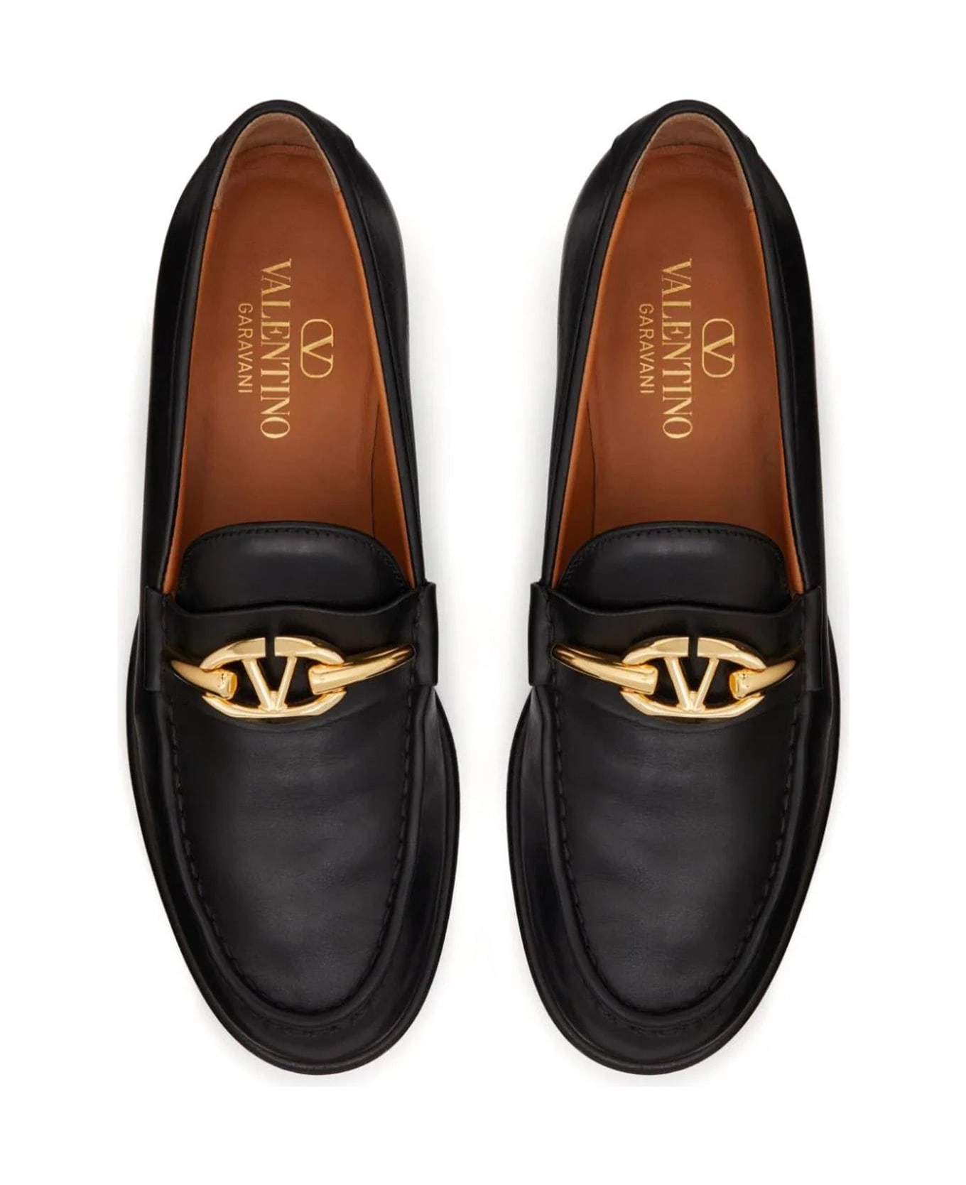 Valentino Garavani Garavani V-logo Moon Leather Loafers - Black フラットシューズ
