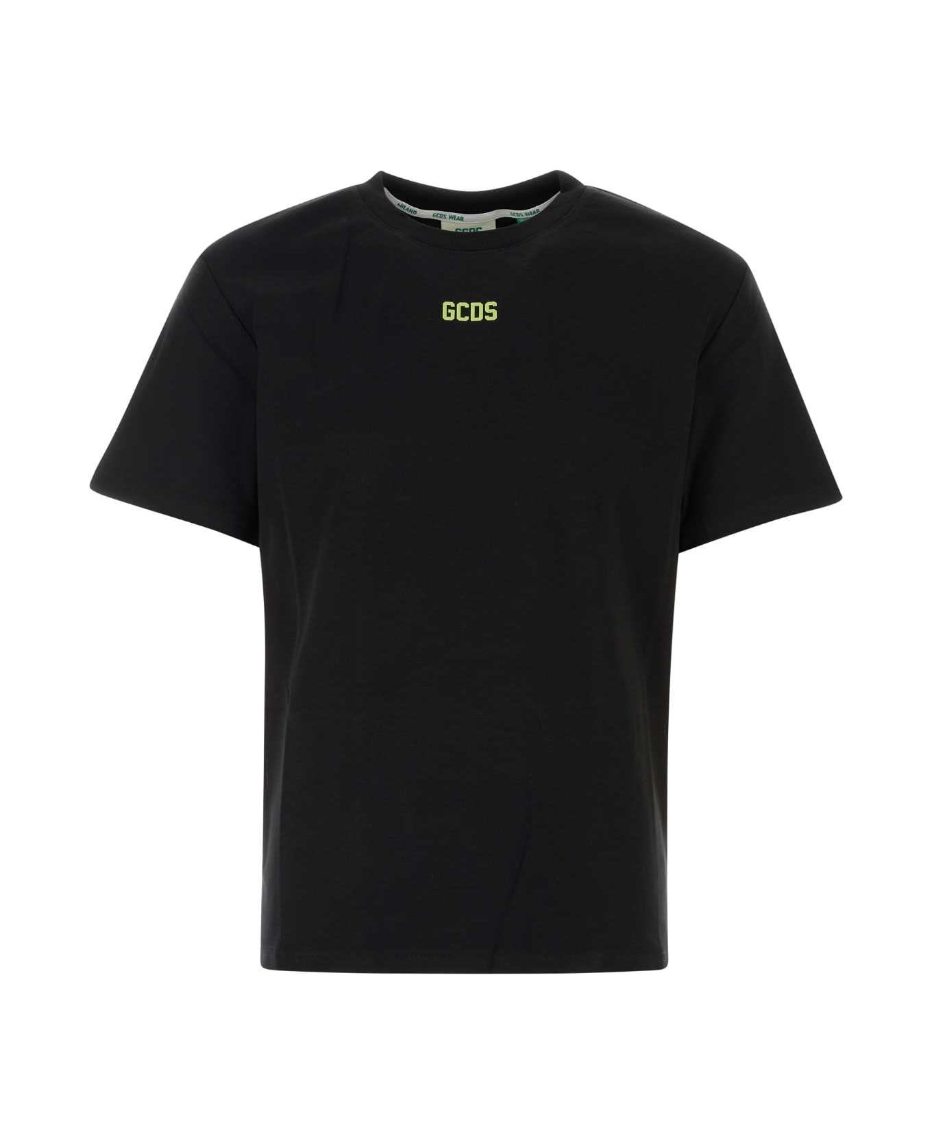 GCDS Black Cotton T-shirt - LIME