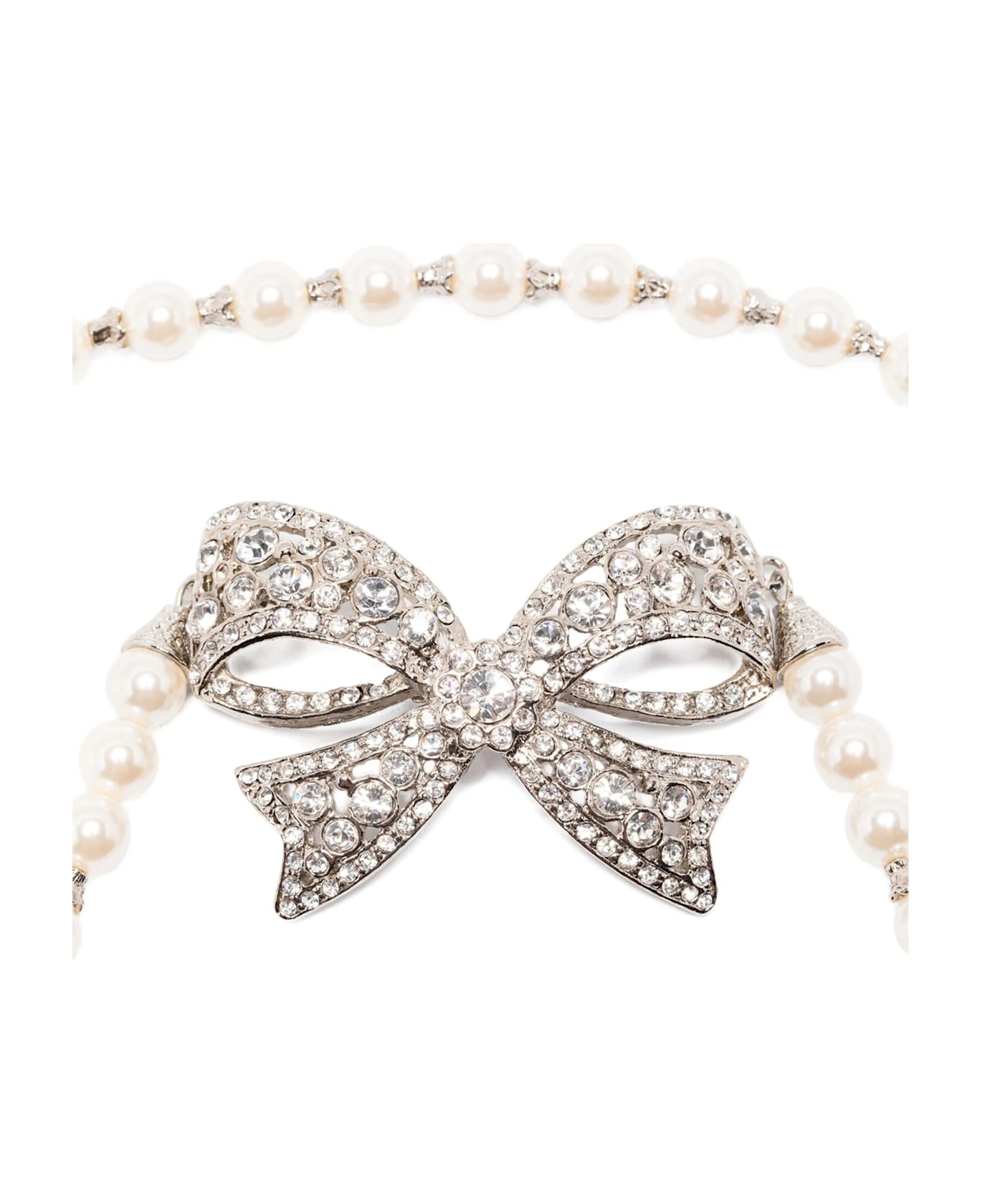 Alessandra Rich Pearl Bow Necklace - White