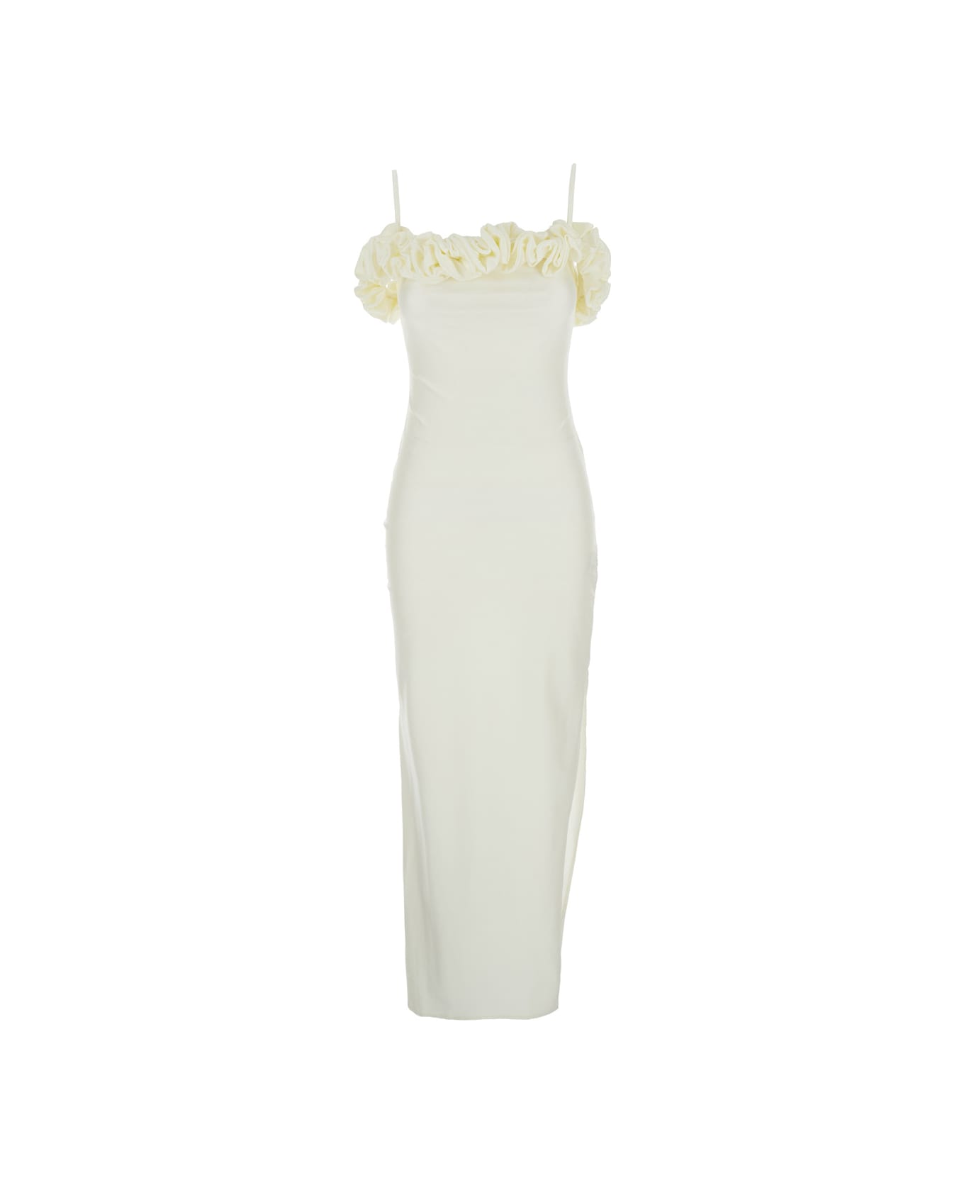 Coperni White Sleeveless Long Dress With Ruched Detail And Asymmetric Hem In Tech Fabric Stretch Woman - White