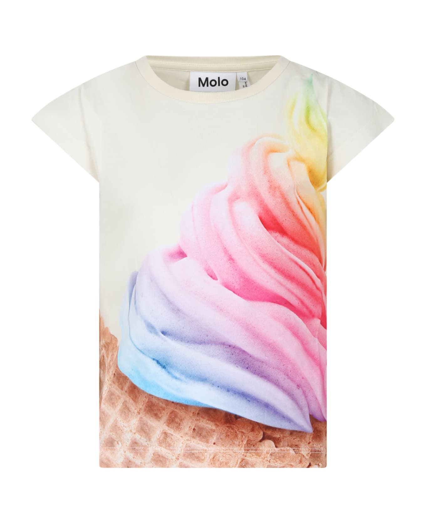 Molo Ivory T-shirt For Girl With Icecream Print - Ivory