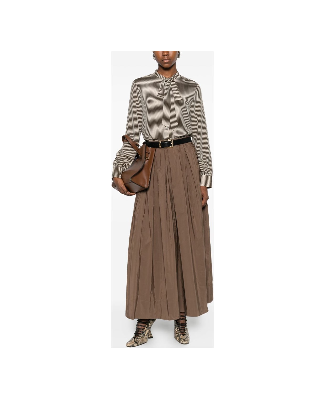 
S Max Mara Pleated Midi Skirt - Brown