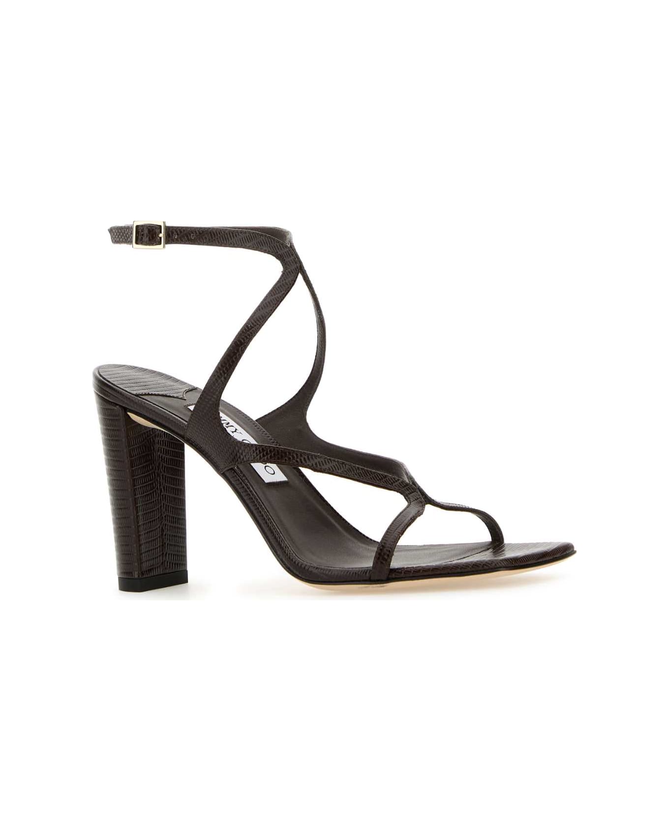 Jimmy Choo Brown Leather Azie 85 Sandals - COFFEE