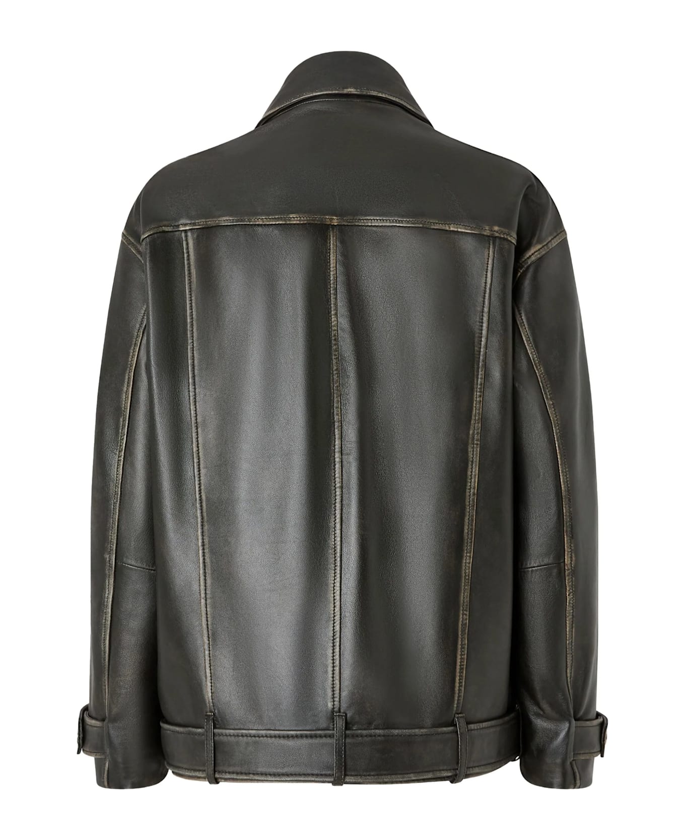 Pinko Zip Up Leather Jacket - Black