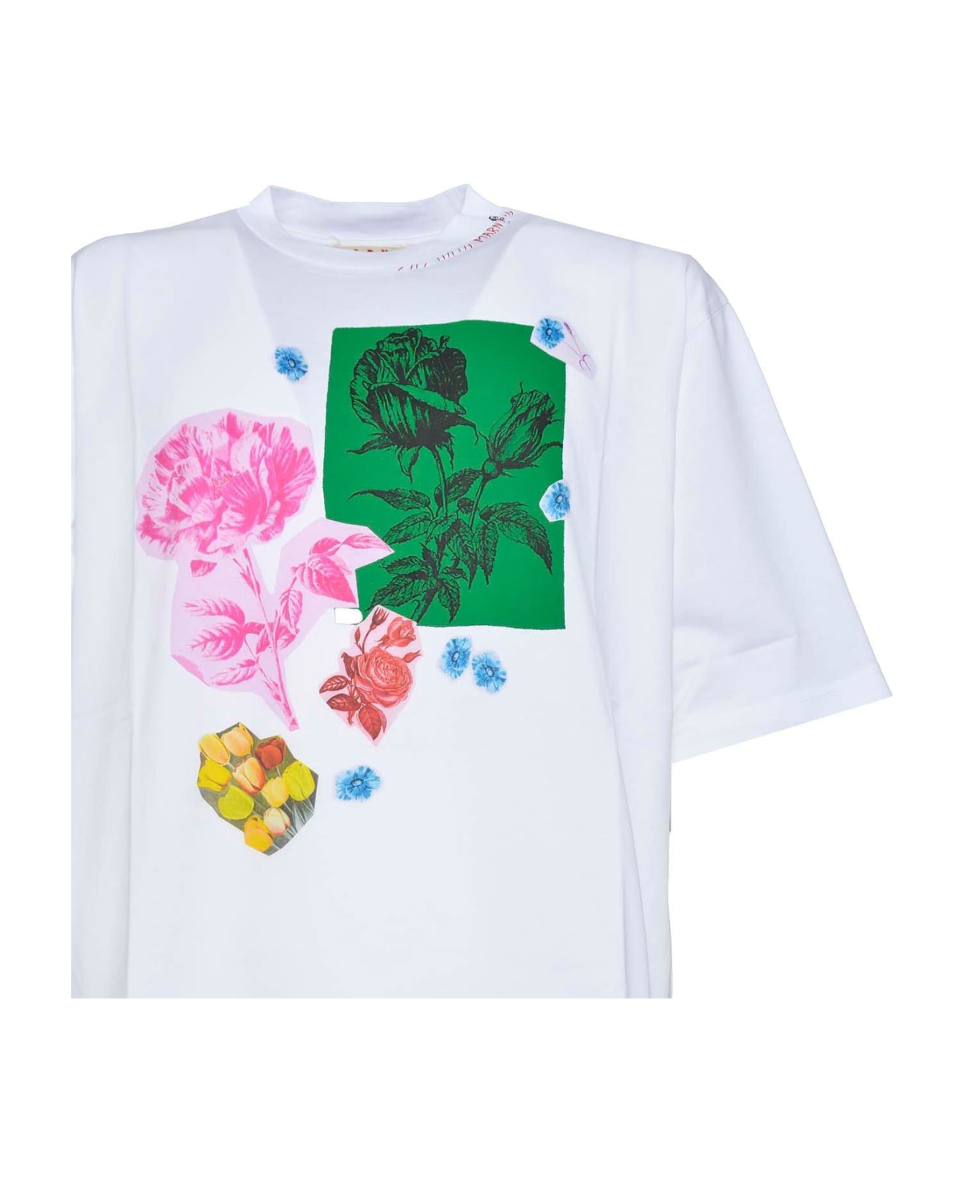 Marni Floral Printed Crewneck T-shirt - Bianco