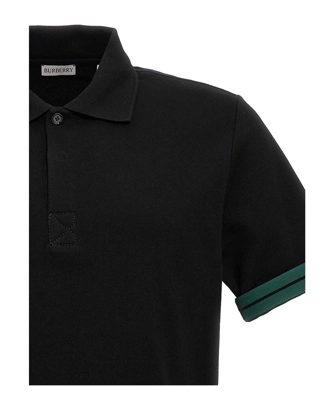 Burberry Sleeve-turn-up Polo Shirt - Black