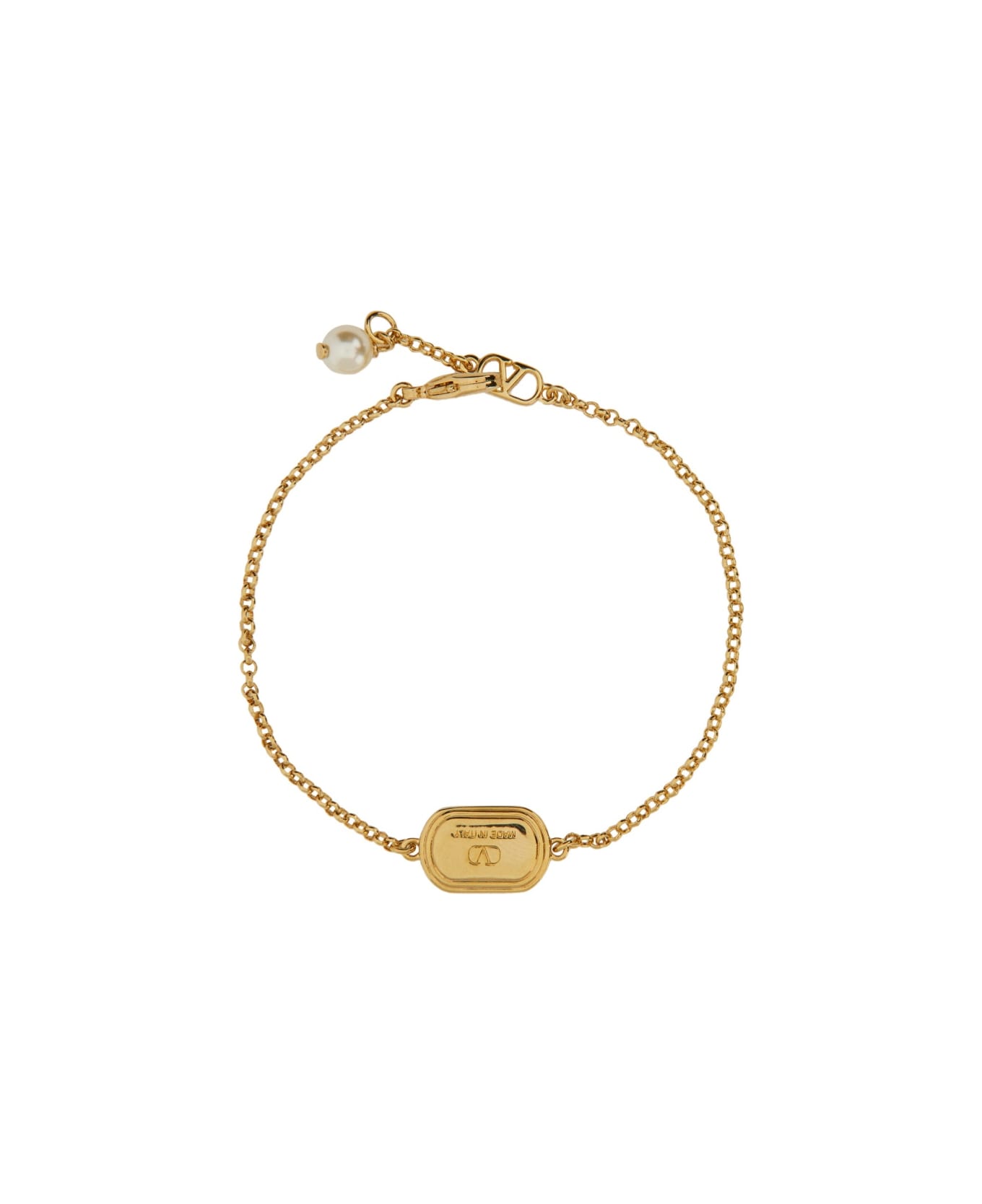 Valentino Garavani Metal, Enamel, Crystal And Swarovski® Pearl "ovalette" Bracelet - GOLD