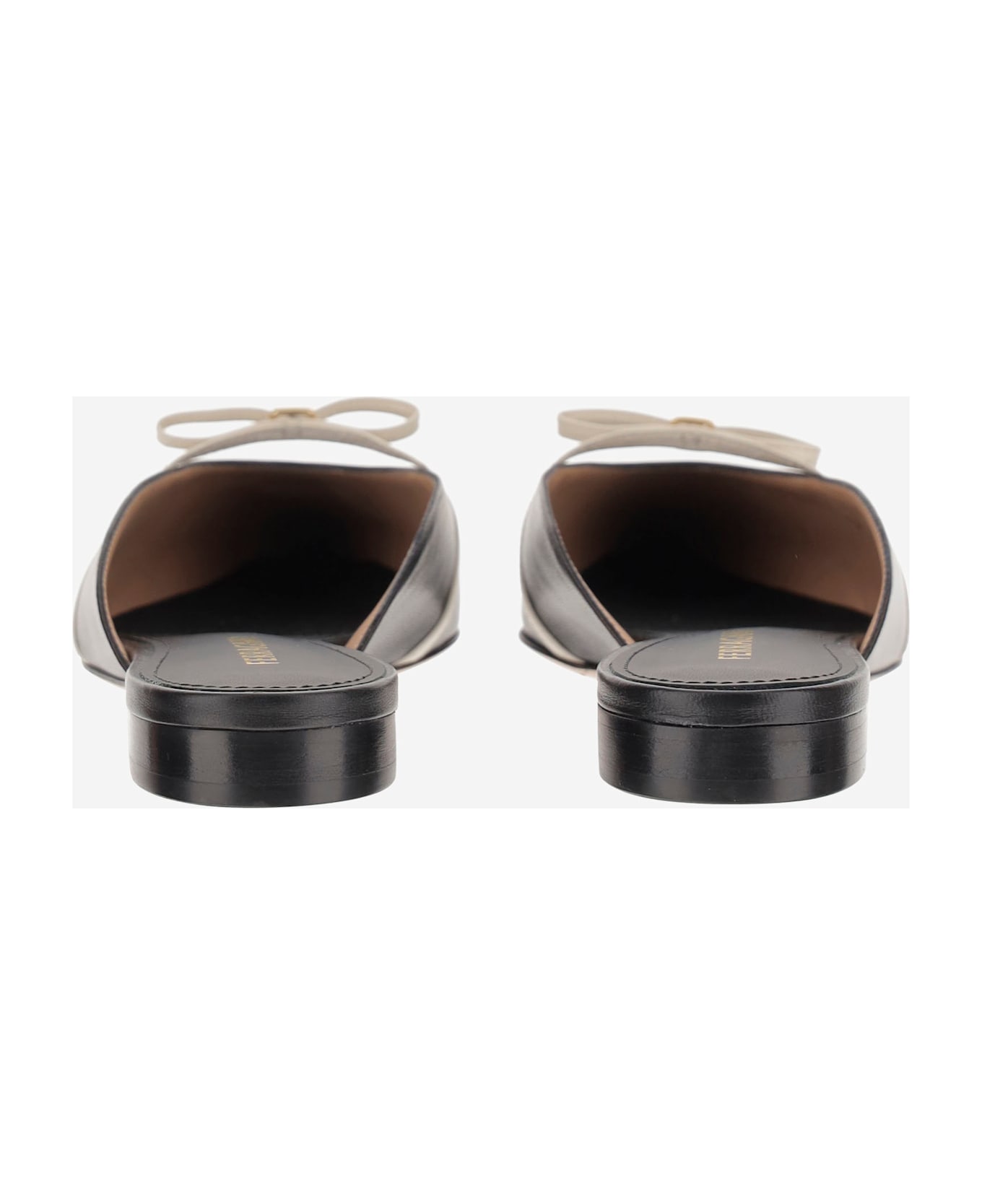 Ferragamo Leather Mules With Bow - Black