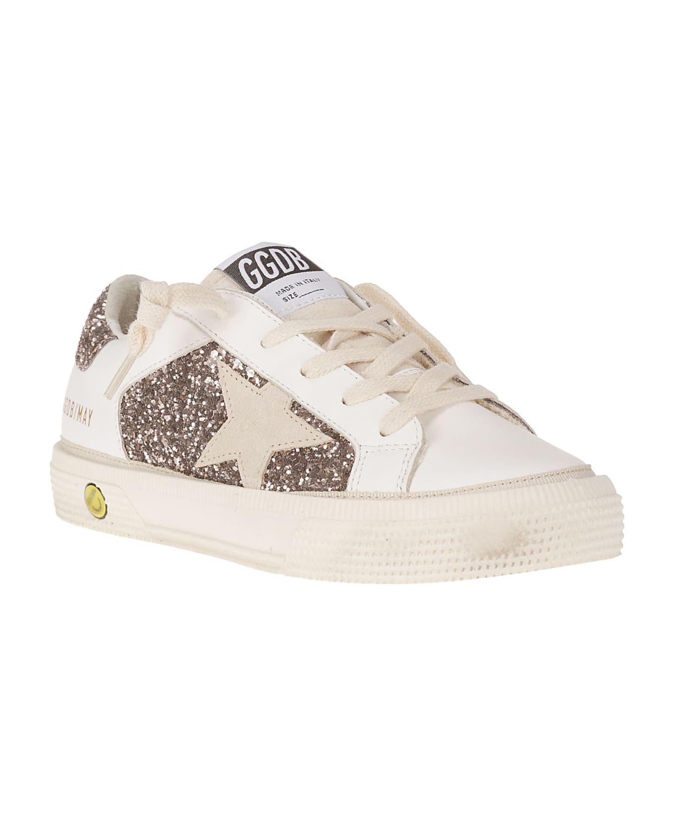 Golden Goose May Leather And Glitter Upper Suede Star Glitte - OPTIC WHITE/CINDER/SEED PEARL