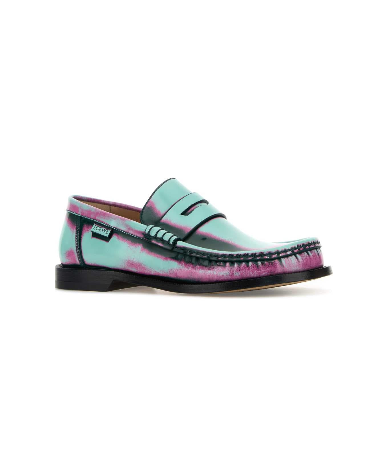 Loewe Multicolor Leather Campo Loafers - MINTPINKFORESTGREEN