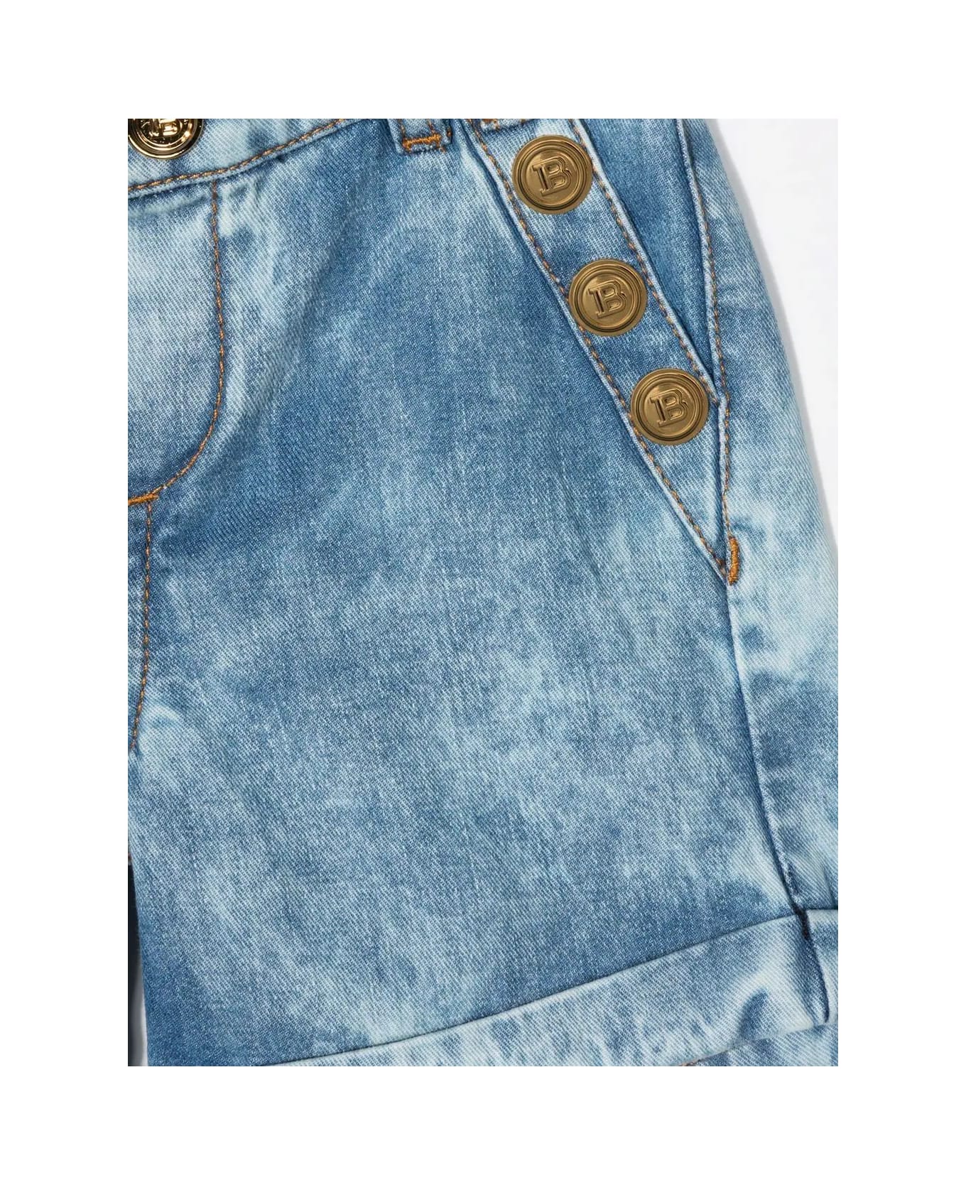 Balmain Baby Light Blue Denim Shorts With Gold Embossed Buttons - Denim