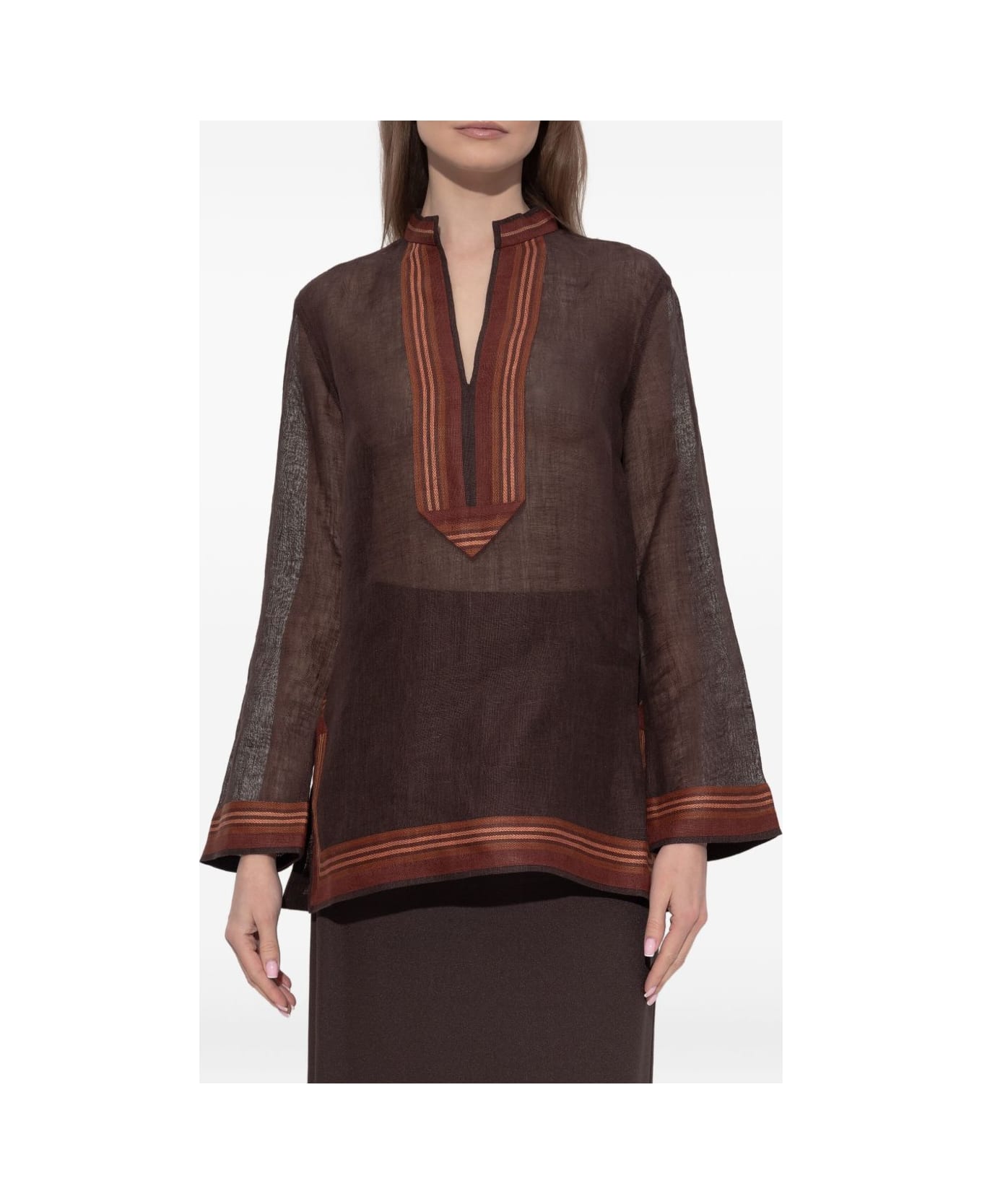 Tory Burch Linen Striped Tunic - Brown