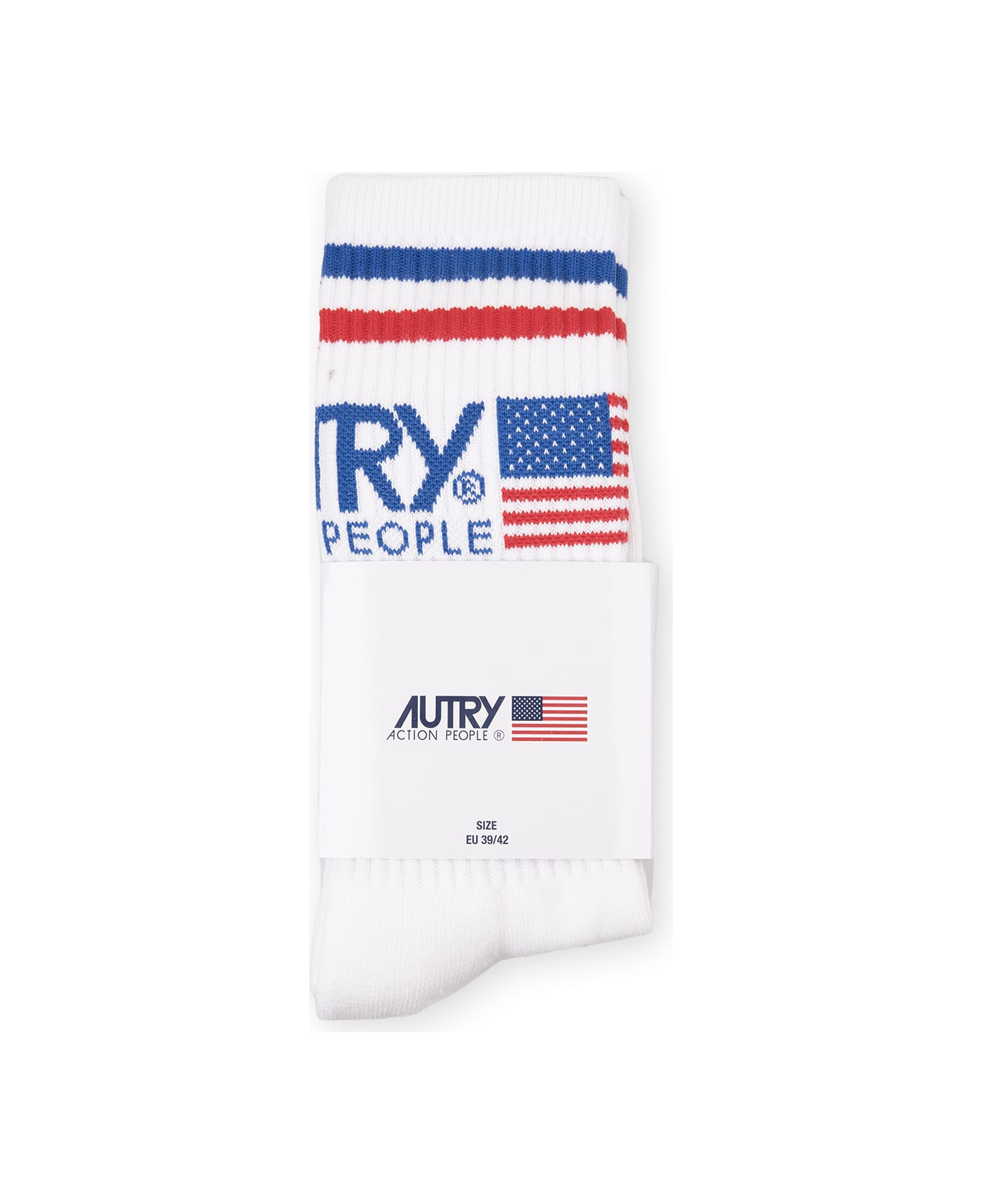 Autry Man White Cotton Socks With Logo - Stripe