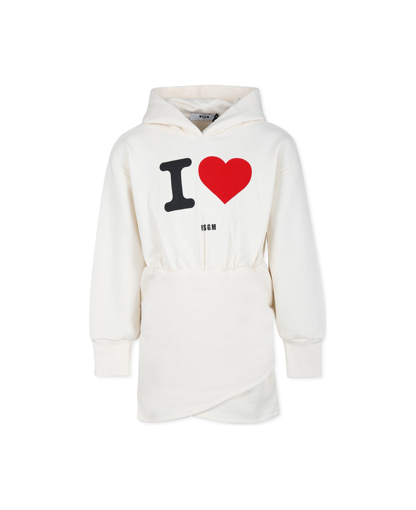 MSGM Ivory Dress For Girl With Logo - Ivory