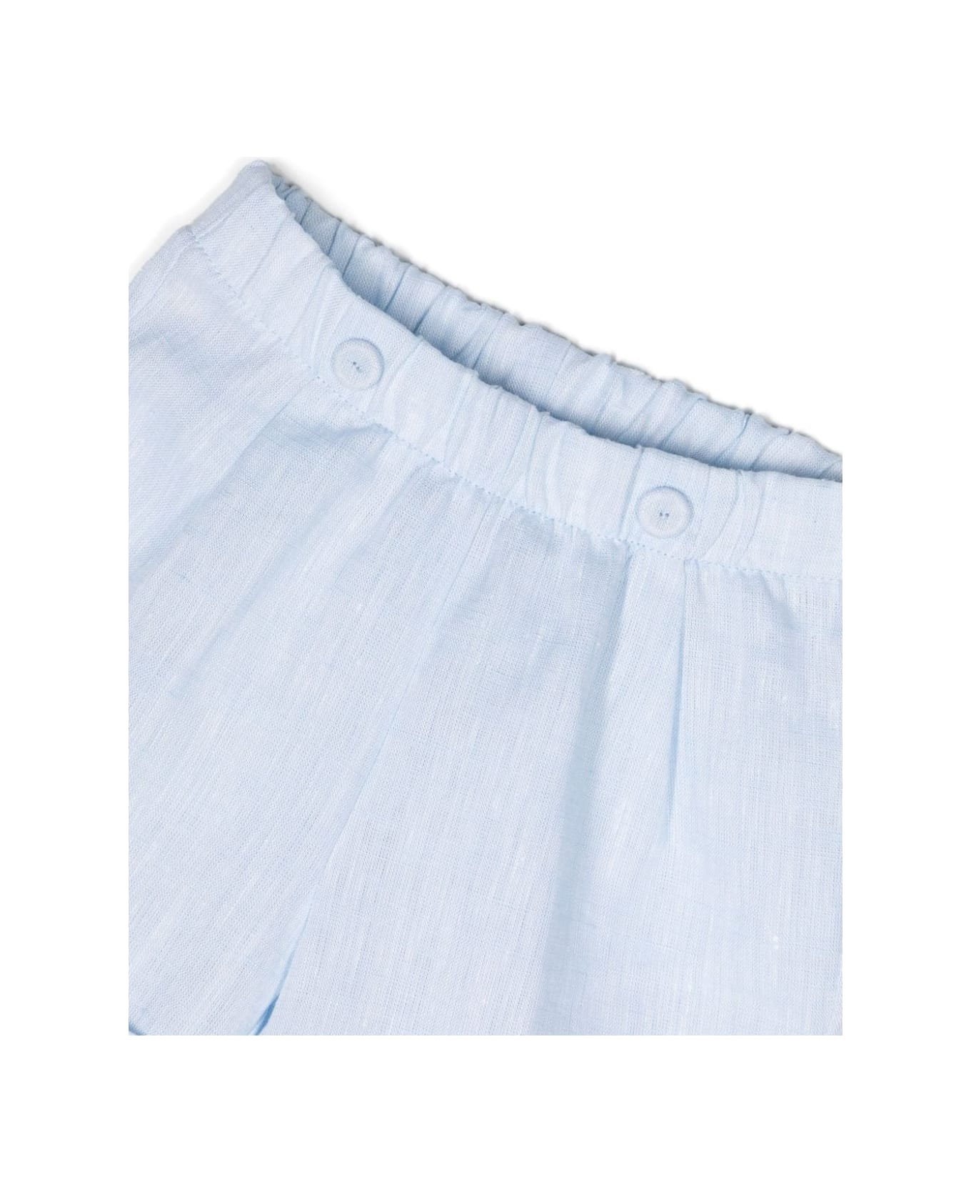 Il Gufo Two Piece Linen Set In White And Light Blue - Blue