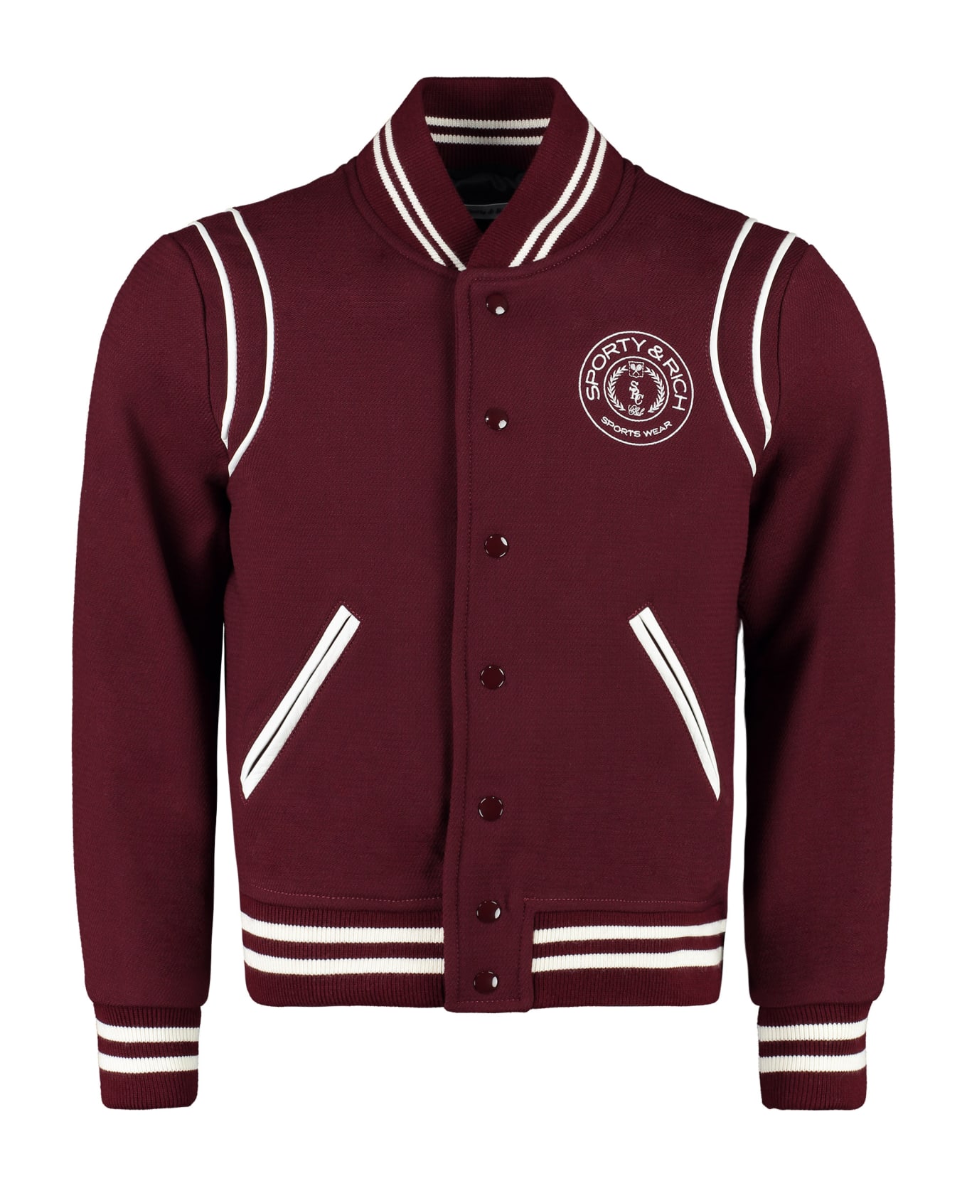Sporty & Rich Embroidered Wool Bomber Jacket - Burgundy