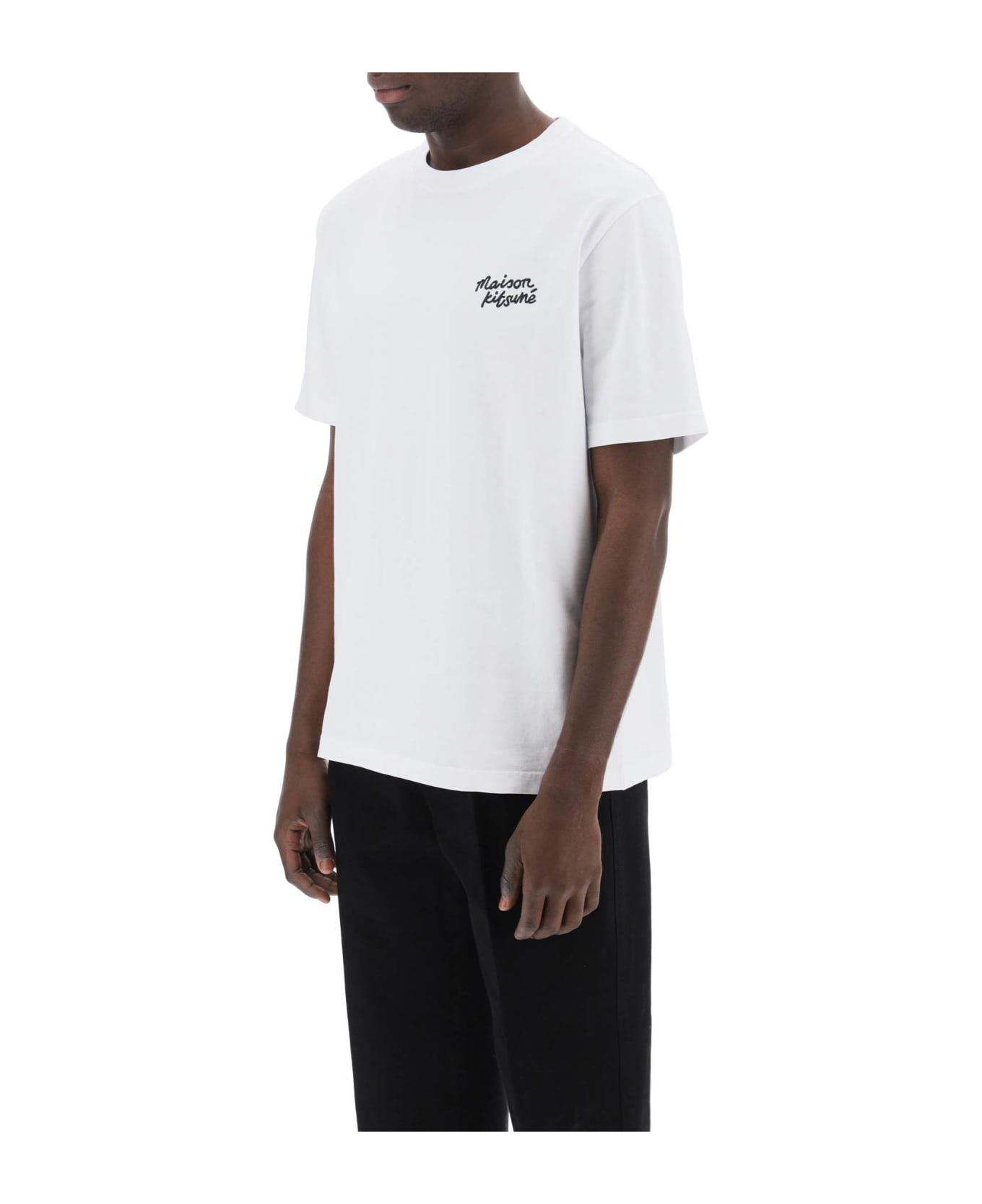 Maison Kitsuné T-shirt With Logo Lettering - WHITE BLACK (White)