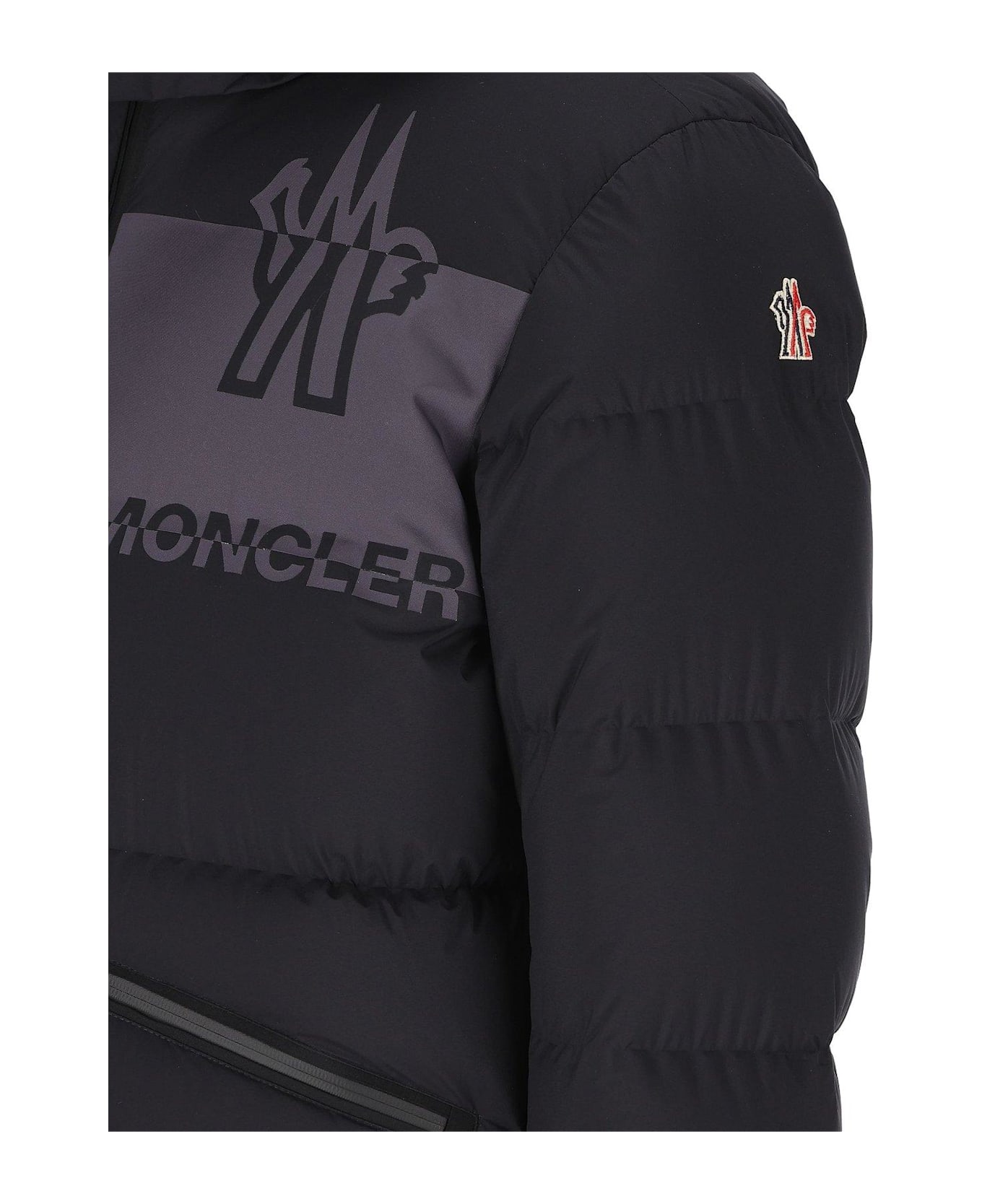 Moncler Grenoble Logo Printed Hooded Padded Jacket - Black