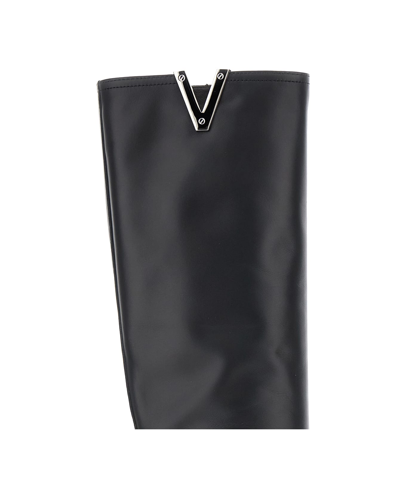 Via Roma 15 Black V-detailed Knee Boots In Leather Woman - Black