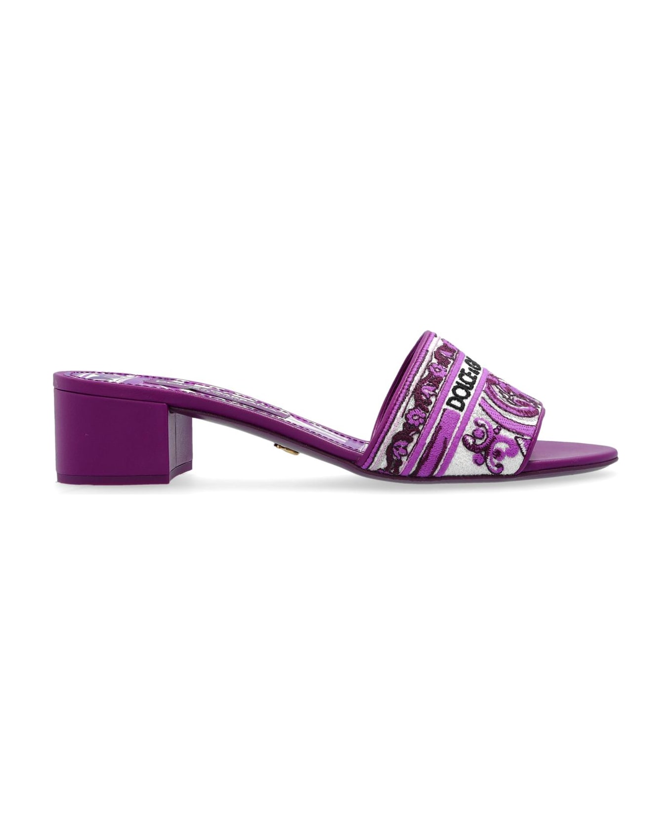 Dolce 
Gabbana Heeled Mules With 
majolica
 Pattern - Purple