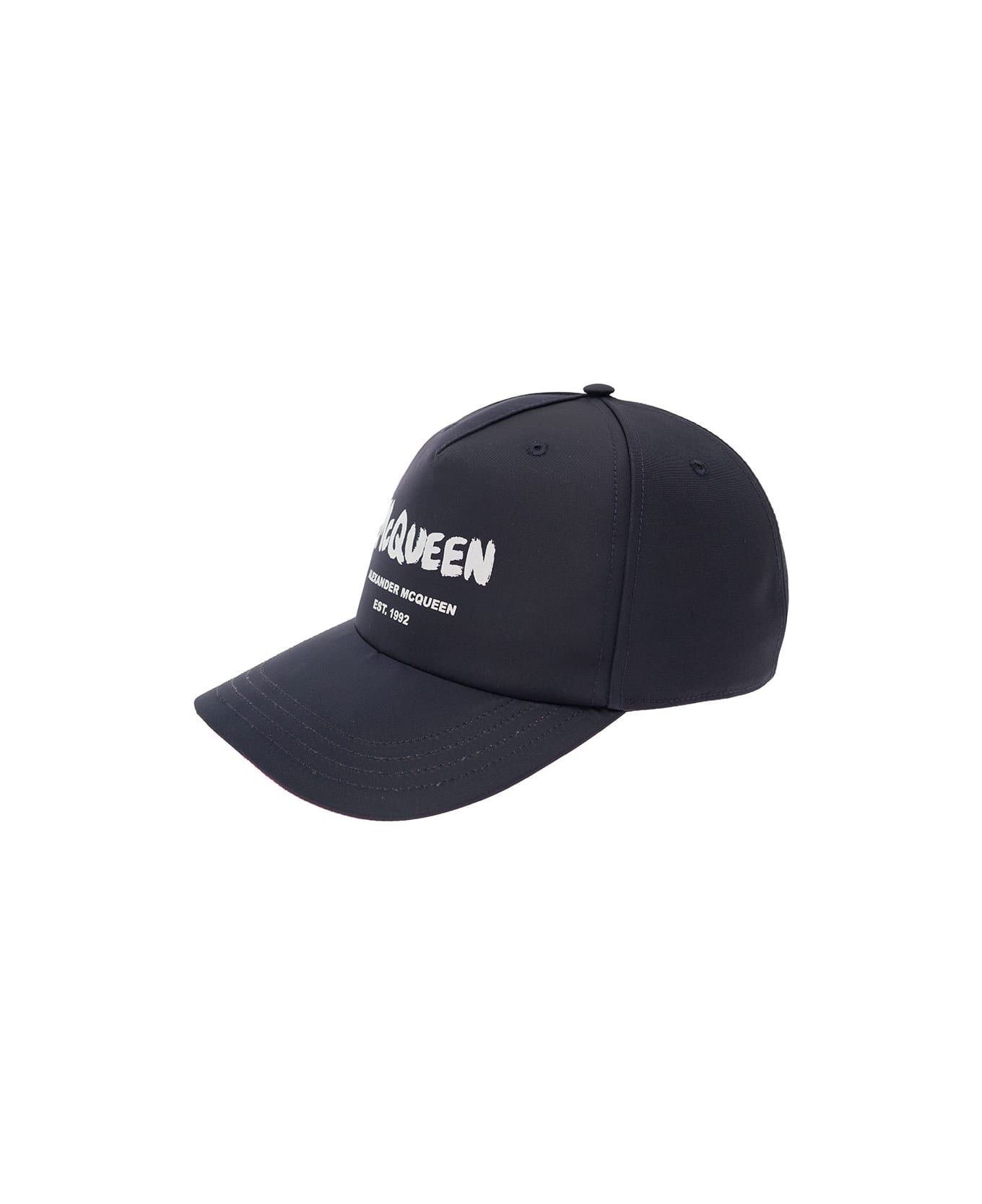 Alexander McQueen Graffiti Black Polyfaille Hat With Logo Alexander Mcqueen Man - Black