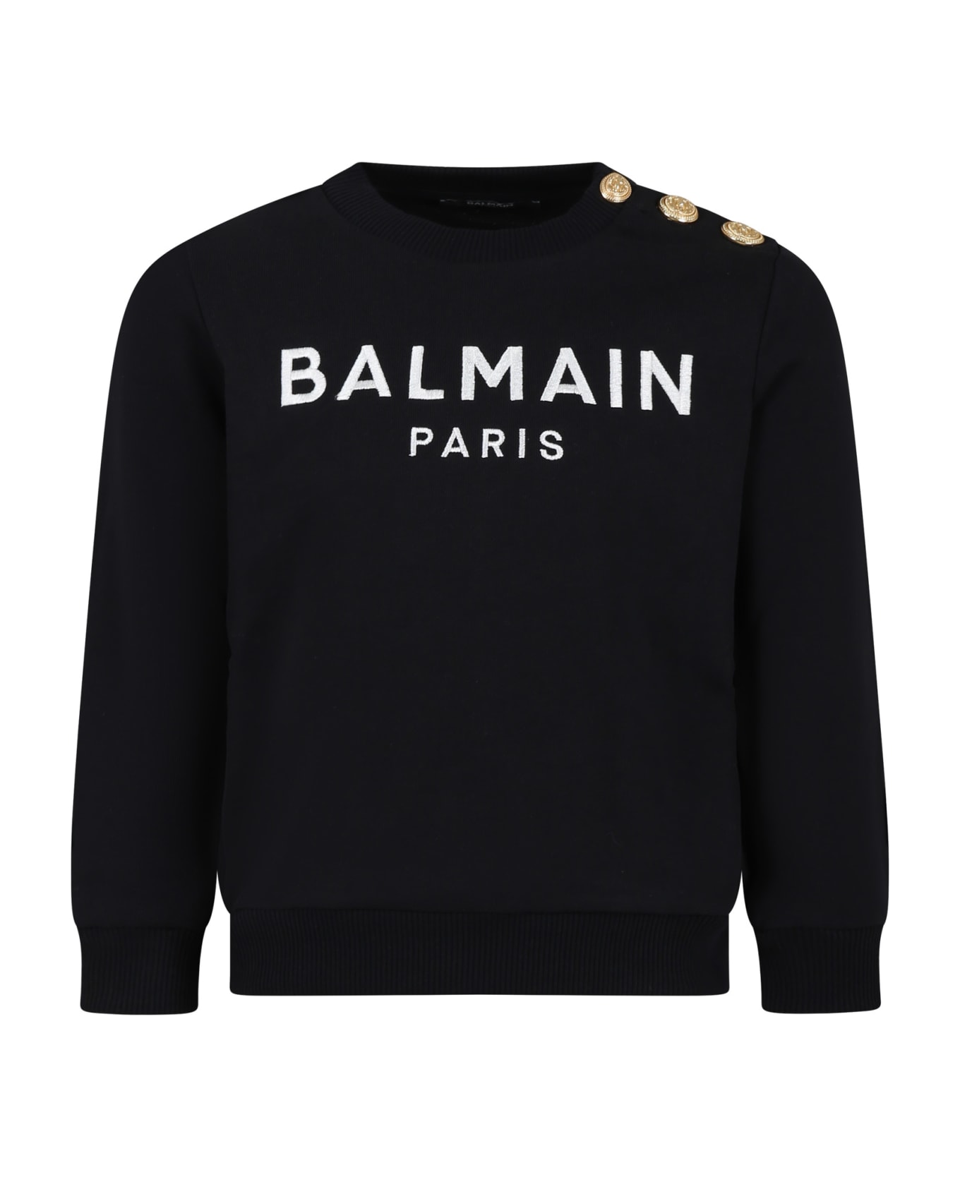 Balmain Black Sweatshirt For Girl With Logo - Black/white