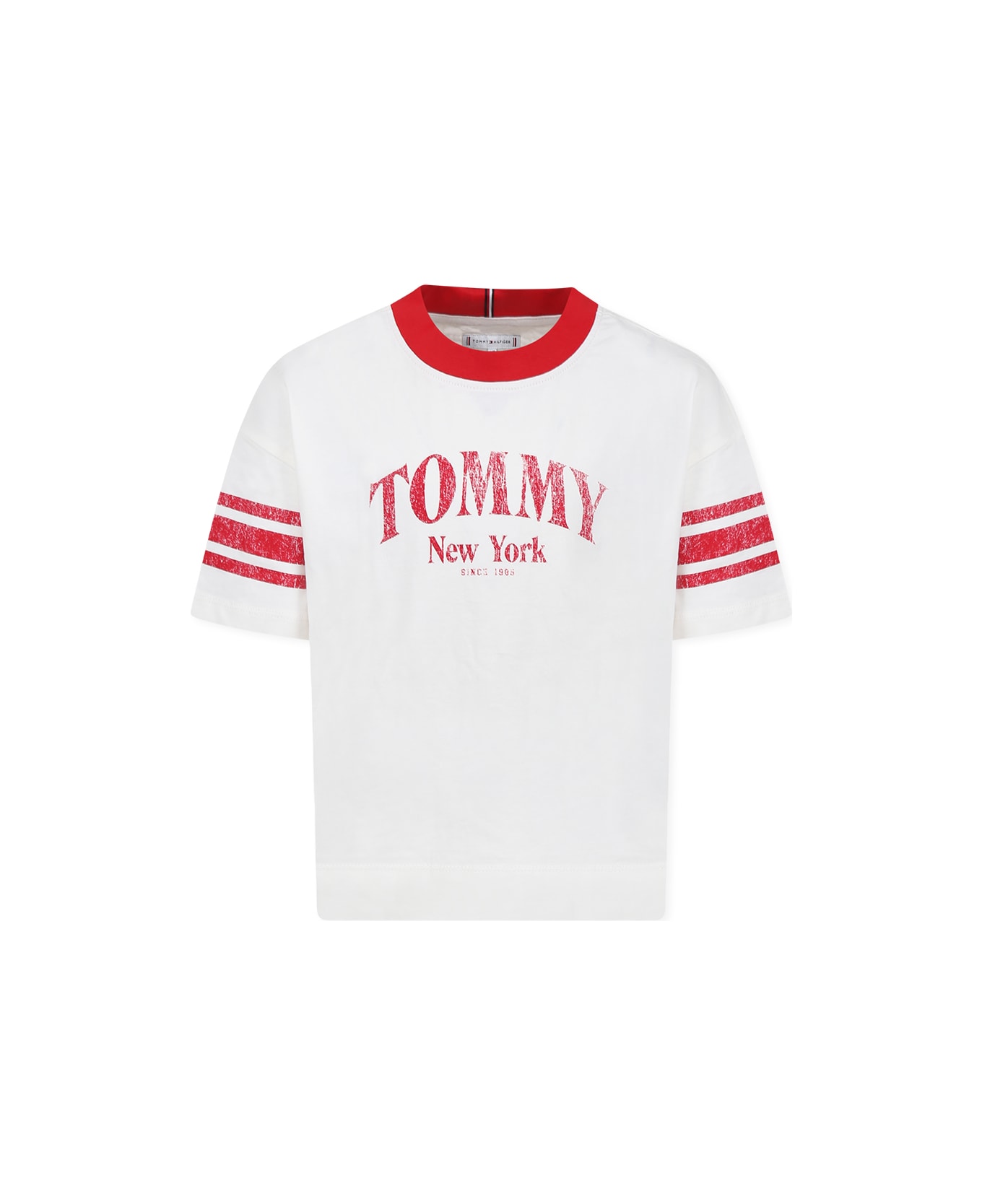 Tommy Hilfiger Ivory T-shirt For Girl With Logo - Ivory
