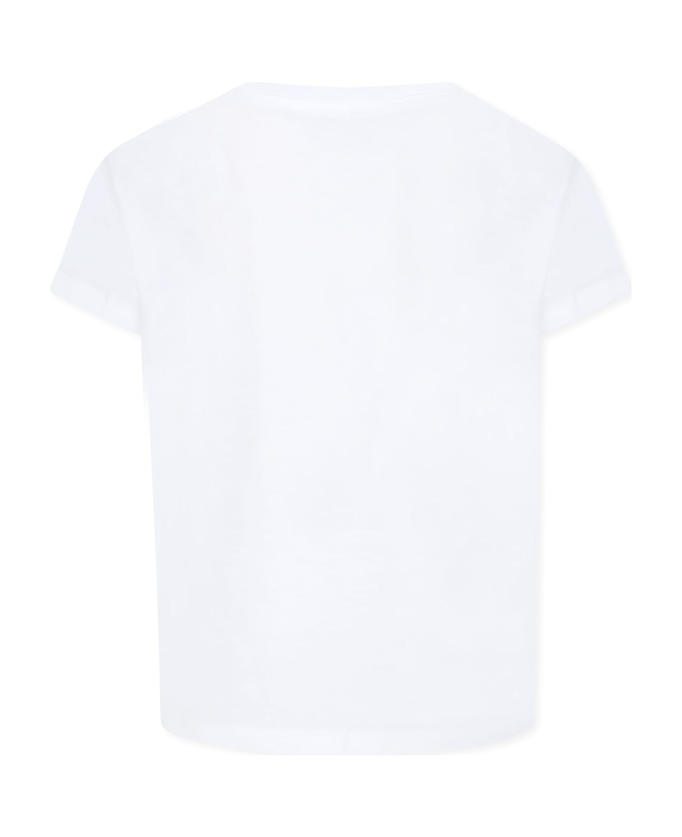 Stella McCartney Kids White T-shirt For Girl With Sunglasses Print - White