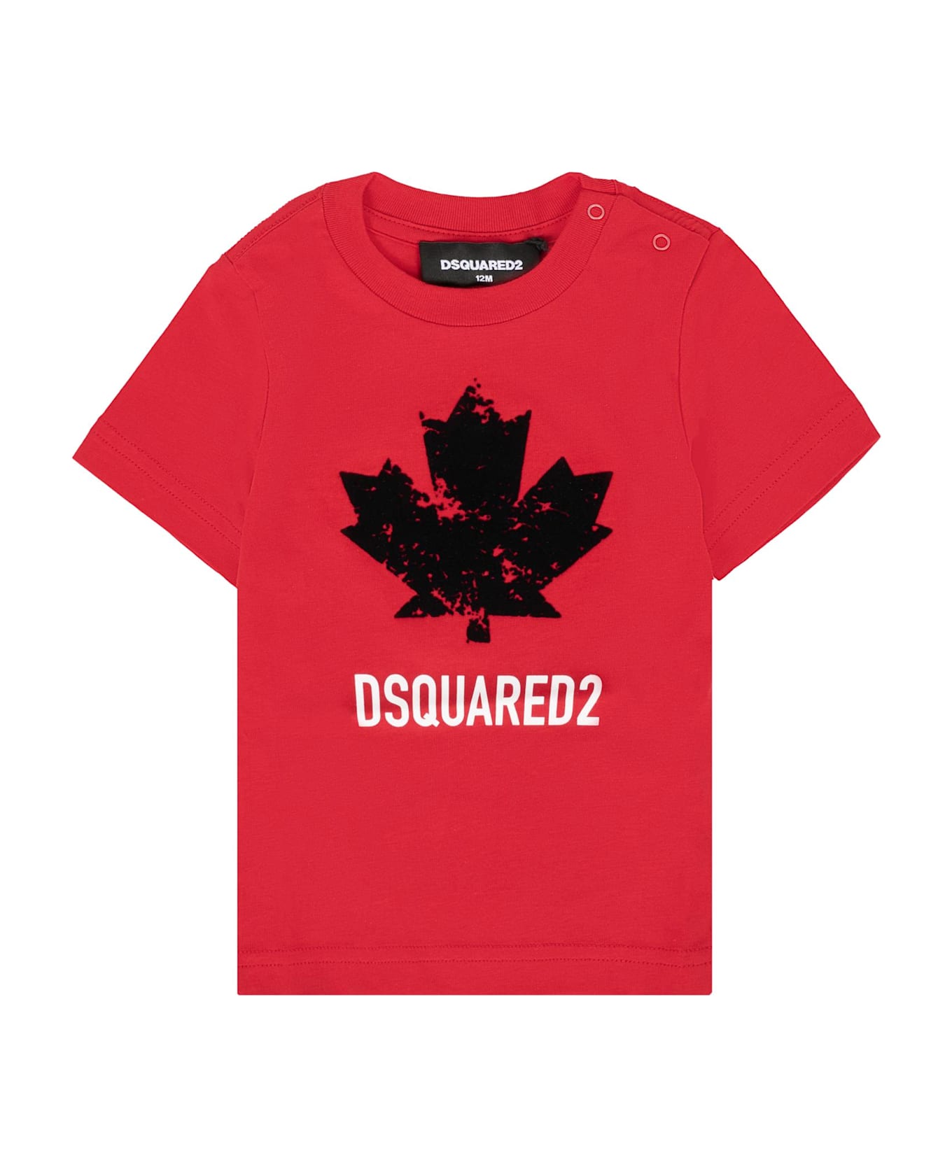 Dsquared2 Red T-shirt For Baby Boy With Velvet Maple Leaf - Red
