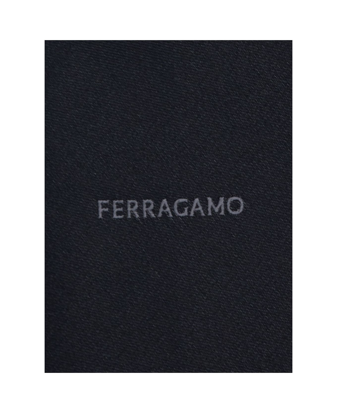Ferragamo Grey Tie With Logo Embroidery In Silk Man - Grey