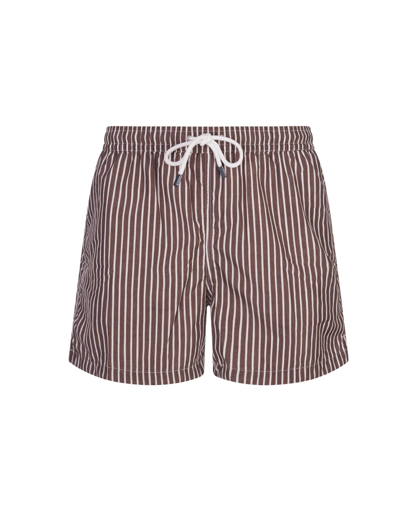 Fedeli White And Brown Striped Swim Shorts - Brown
