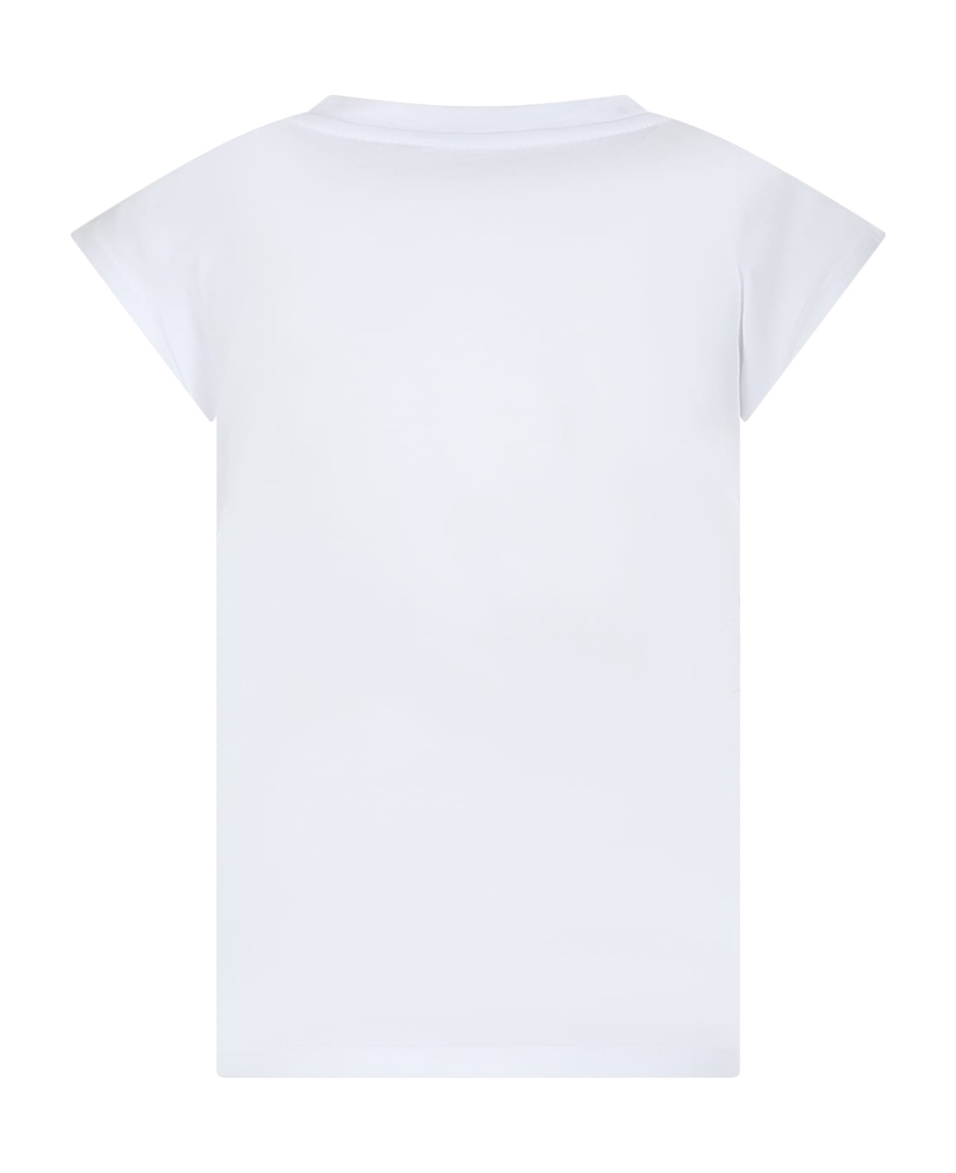 DKNY White T-shirt For Girl With Silver Logo - White