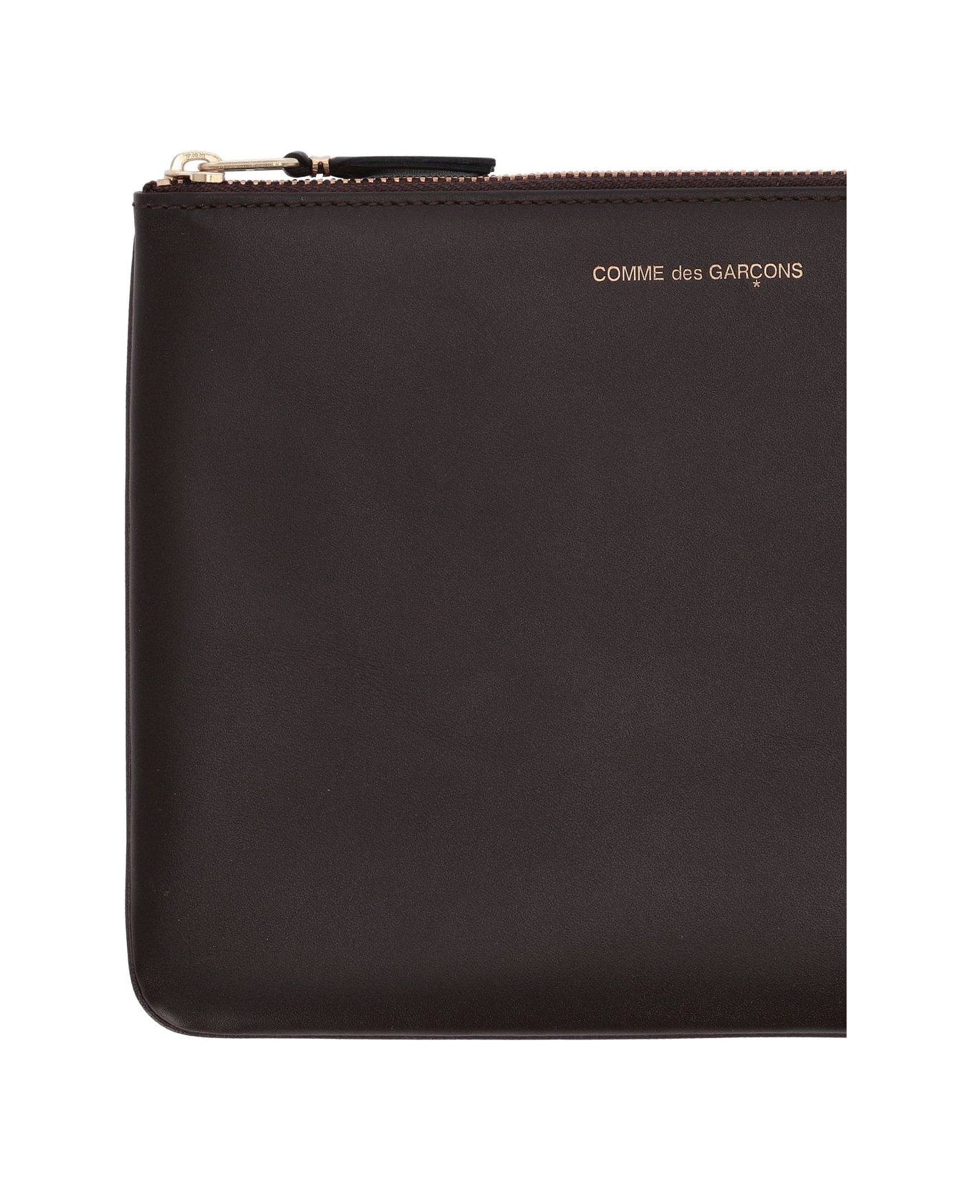 Comme des Garçons Wallet Logo Detailed Zipped Wallet - Brown
