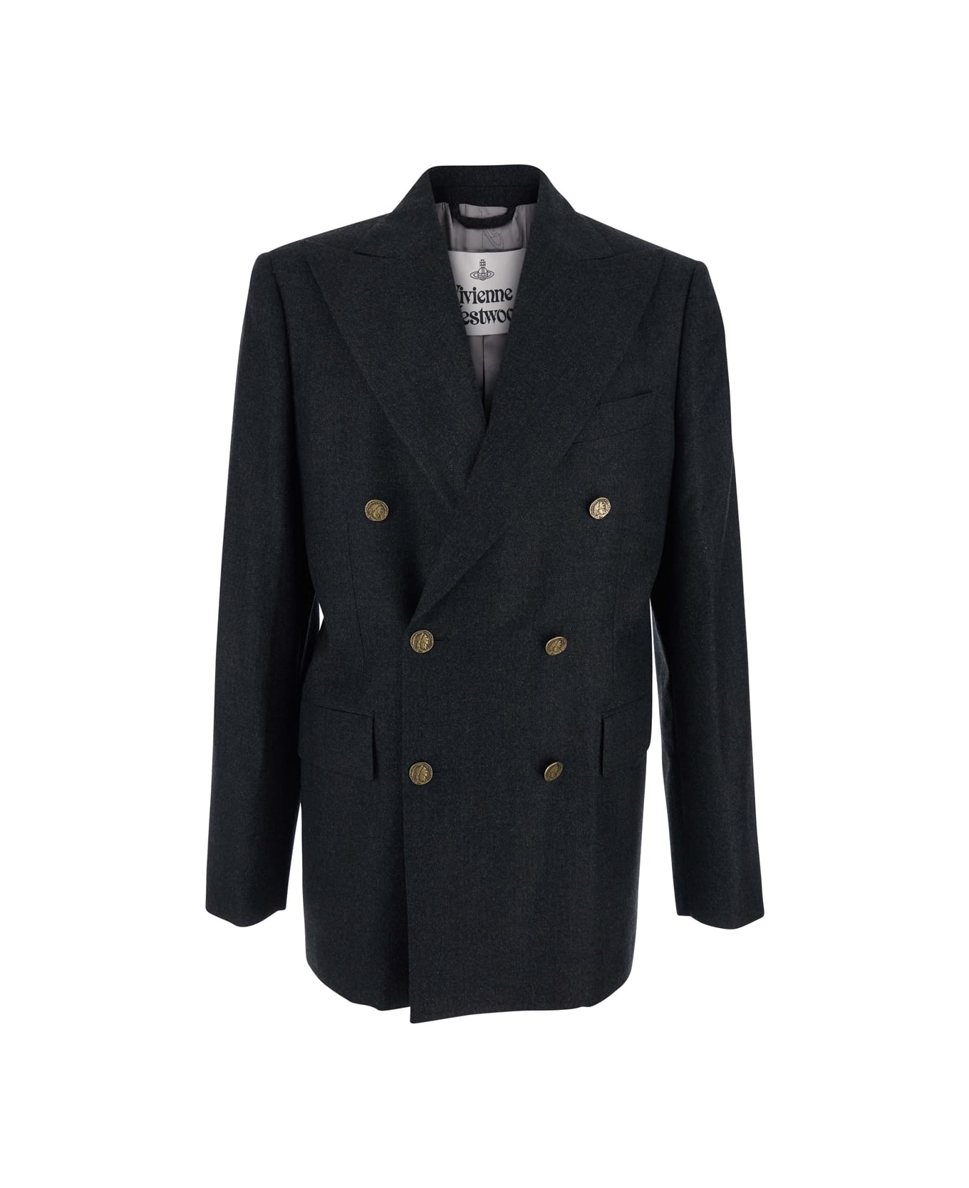 Vivienne Westwood Grey Double-breasted Jacket With Wide Peak Lapels In Wool Man - Grey
