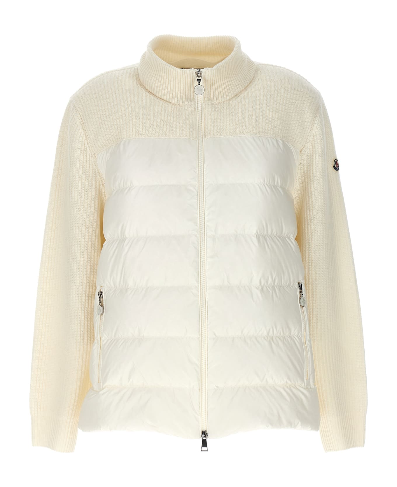 Moncler White Tricot Cardigan With Zip And Hood - White