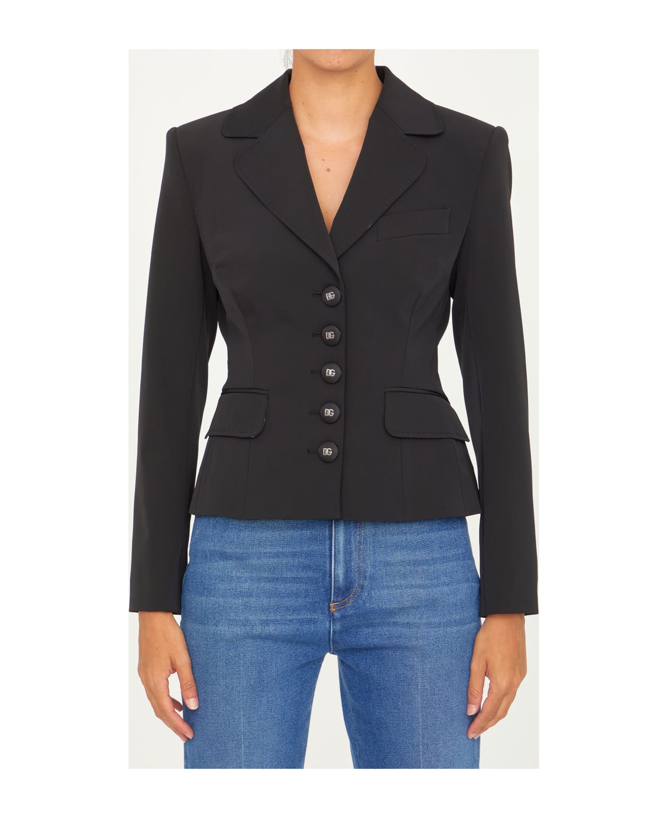 Dolce & Gabbana Buttoned Cropped Jacket - BLACK