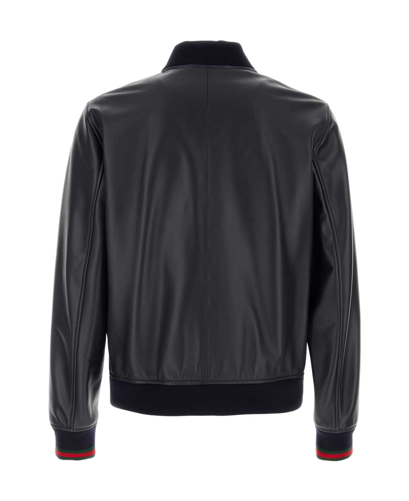 Gucci Midnight Blue Leather Bomber Jacket - BLUNAVYV-ROSSO-V