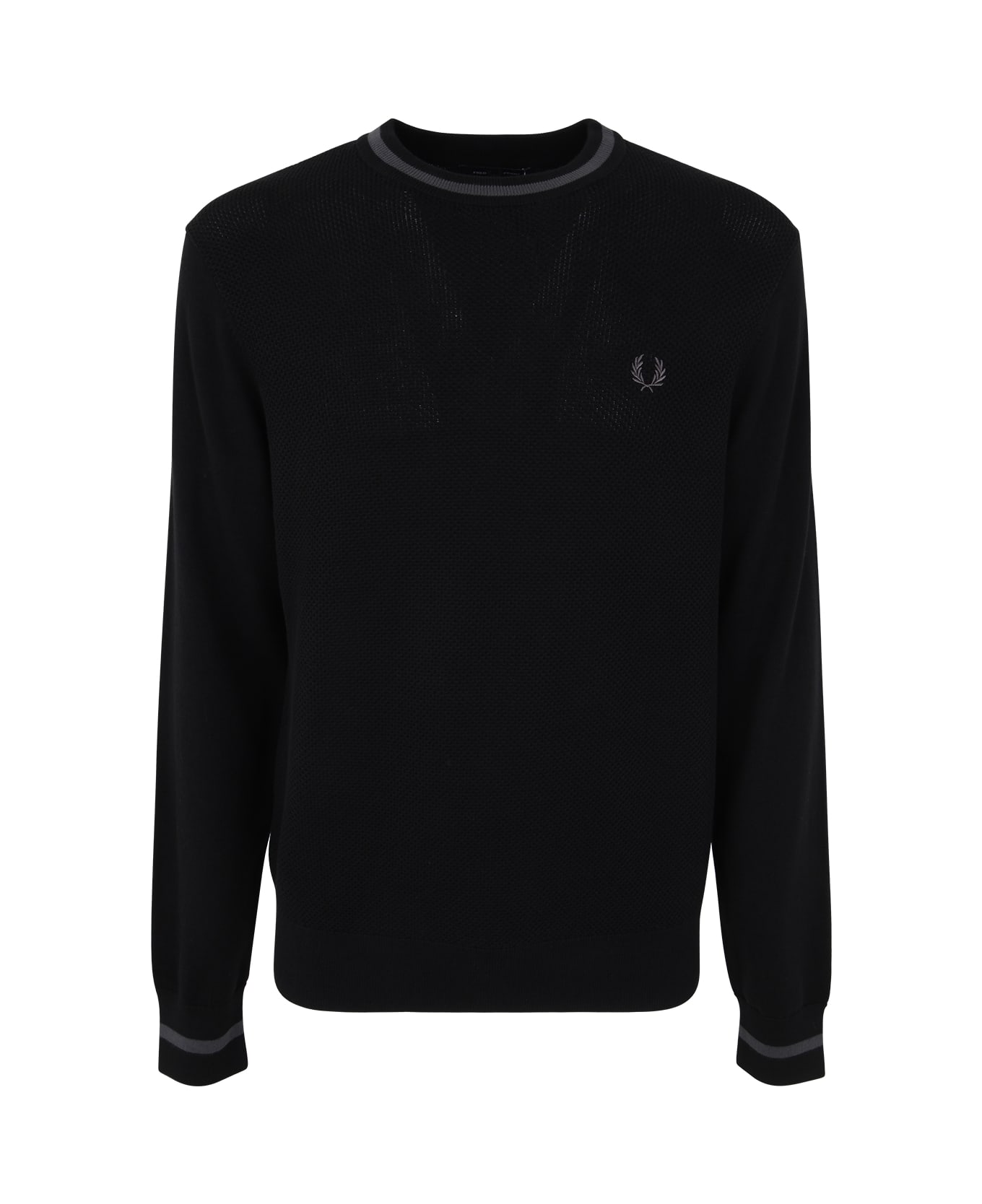 Fred Perry Fp Textured Front Crewneck Jumper - Black フリース