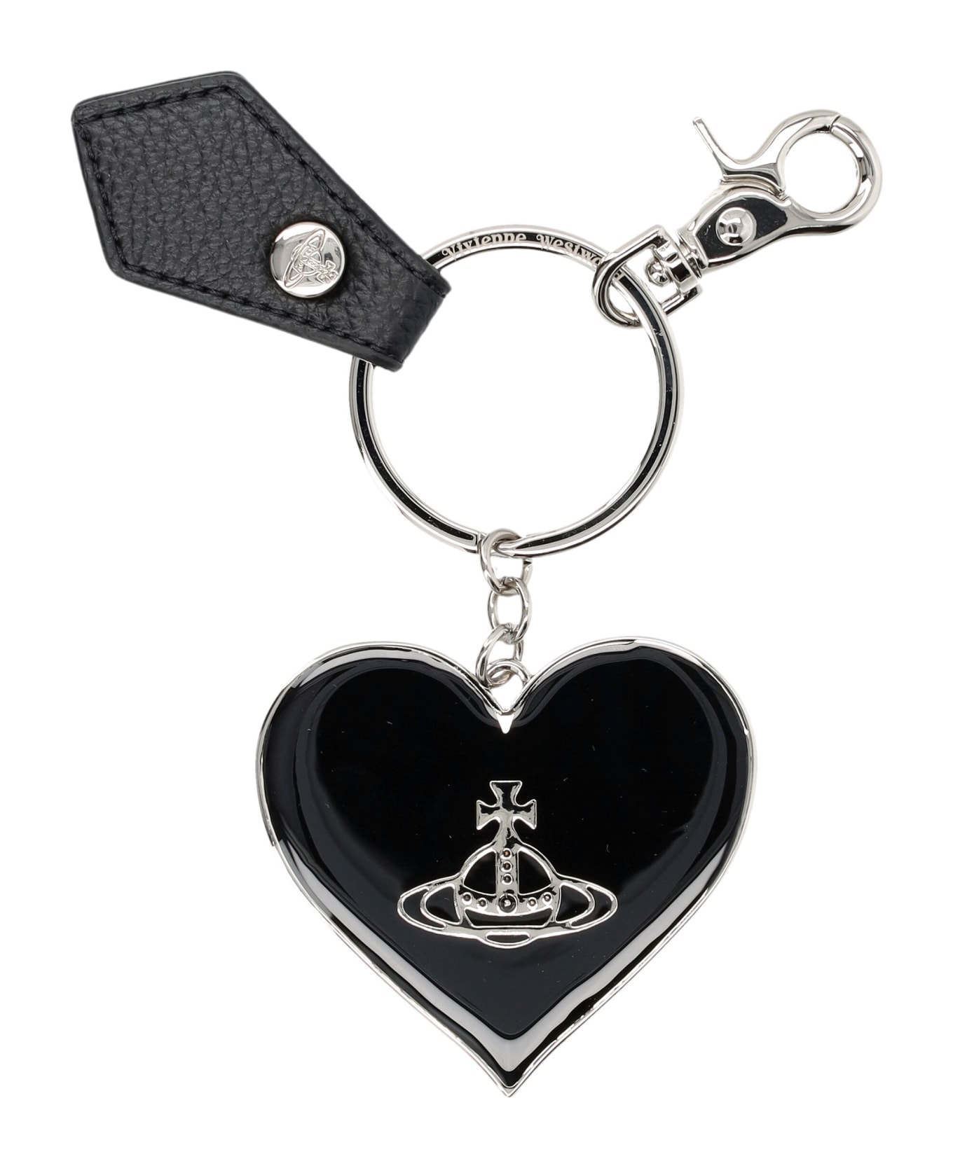 Vivienne Westwood Mirror Heart Orb Keyring - BLACK PU GRAIN