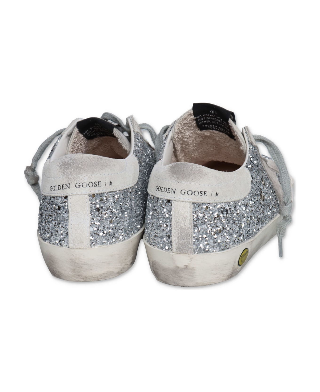 Golden Goose Sneakers Super Star Classic Glitter Argento In Pelle Con Lacci - Argento