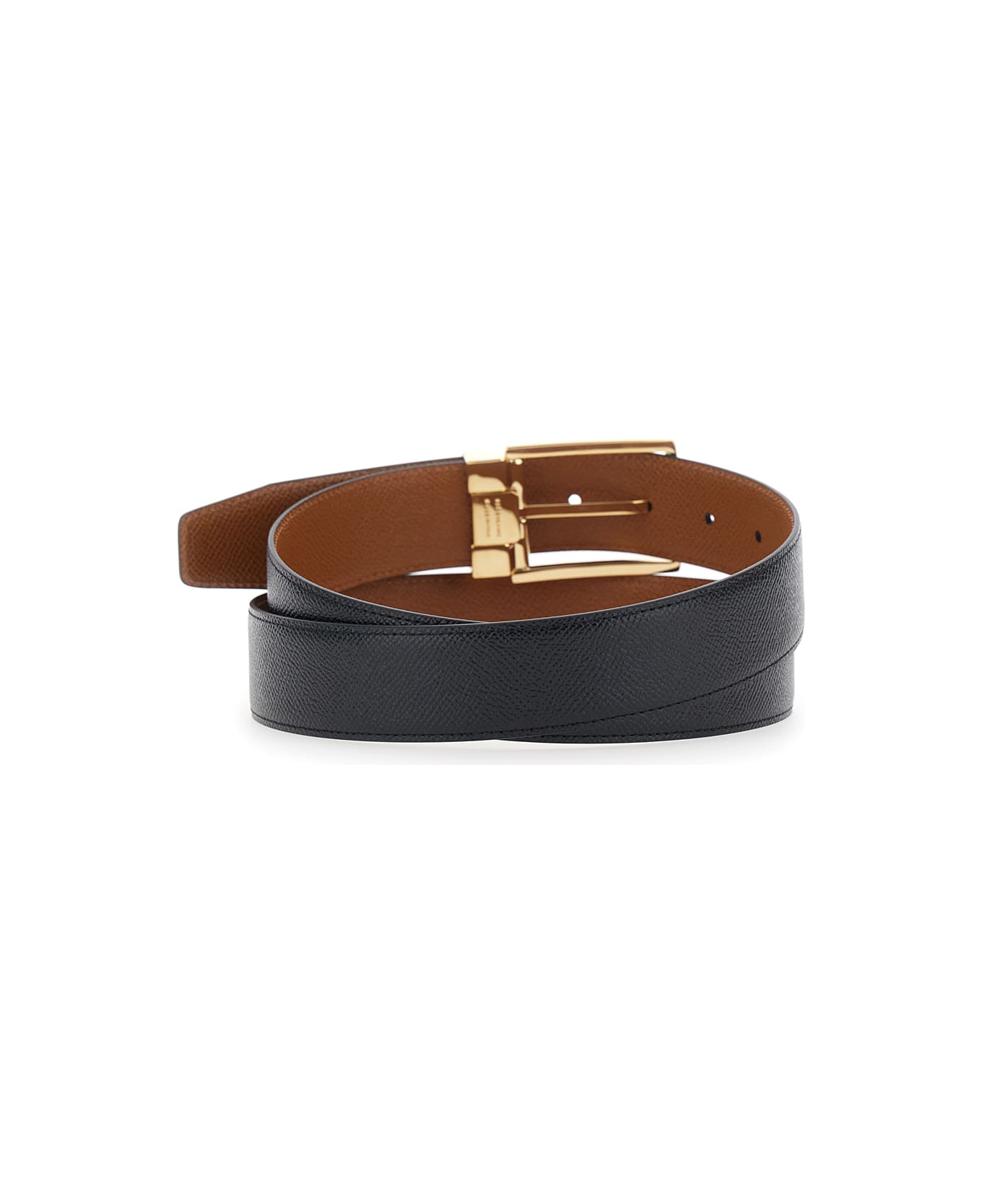 Ferragamo Black Reversible Belt With Gancini Buckle Belt In Grained Leather Man - Black