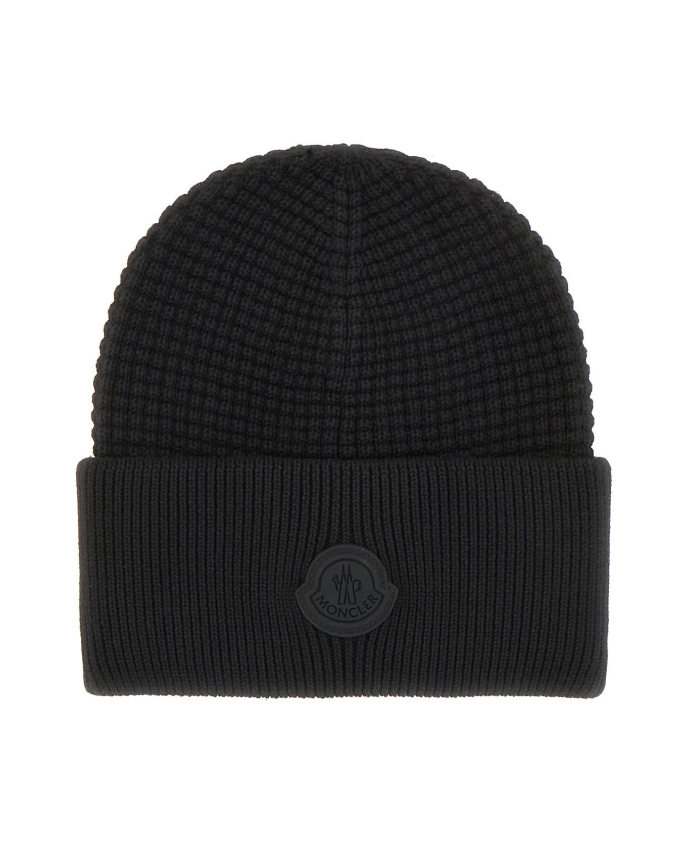 Moncler Black Cotton Beanie Hat - BLACK