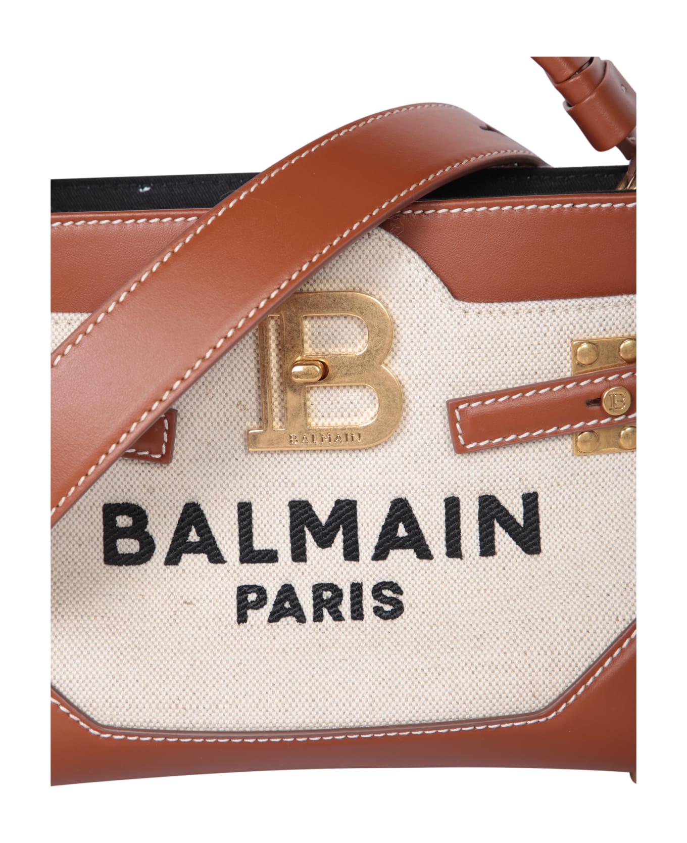Balmain Bbuzz Top Han Brown Bag In Natural Canvas - Beige
