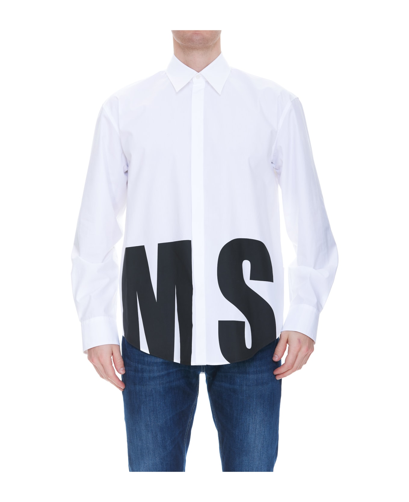 MSGM Poplin Shirt With Maxi Logo MSGM - WHITE