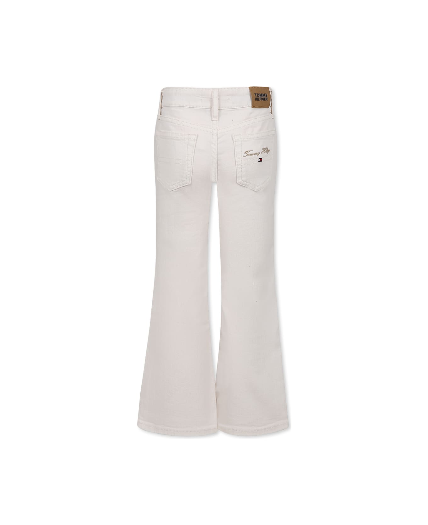 Tommy Hilfiger Ivory Jeans For Girl With Logo - Ivory