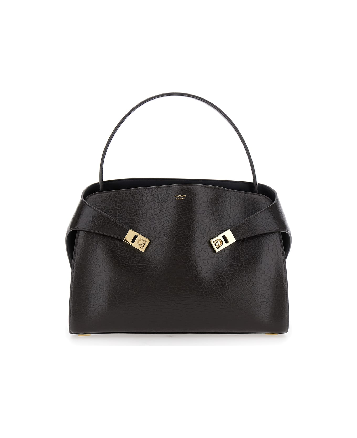 Ferragamo 
hug
 Brown Shoulder Bag With Logo Printed On Front In Grained Leather Woman - Brown