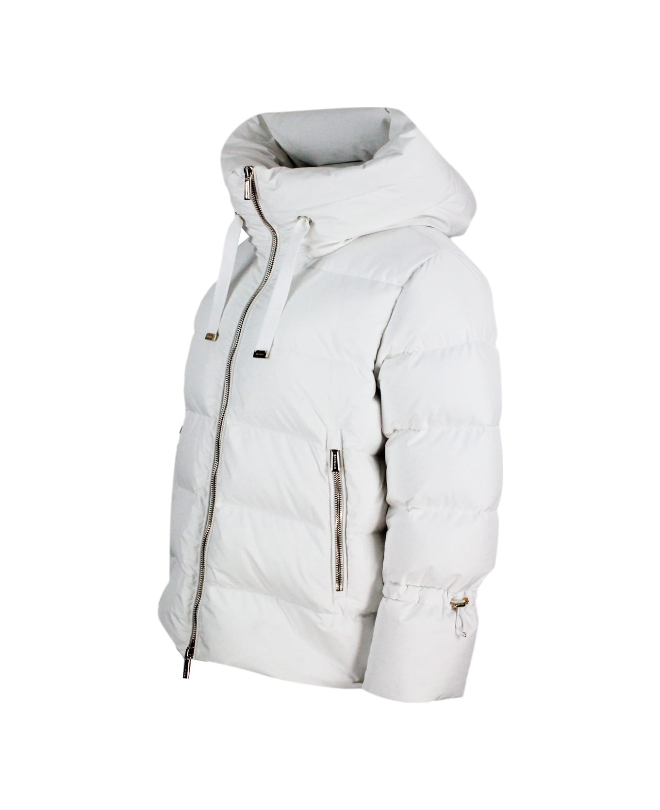 Moorer Down Jacket Made Of Opaque Technical Fabric Padded With Real Goose Down With Hood With Drawstring. - White