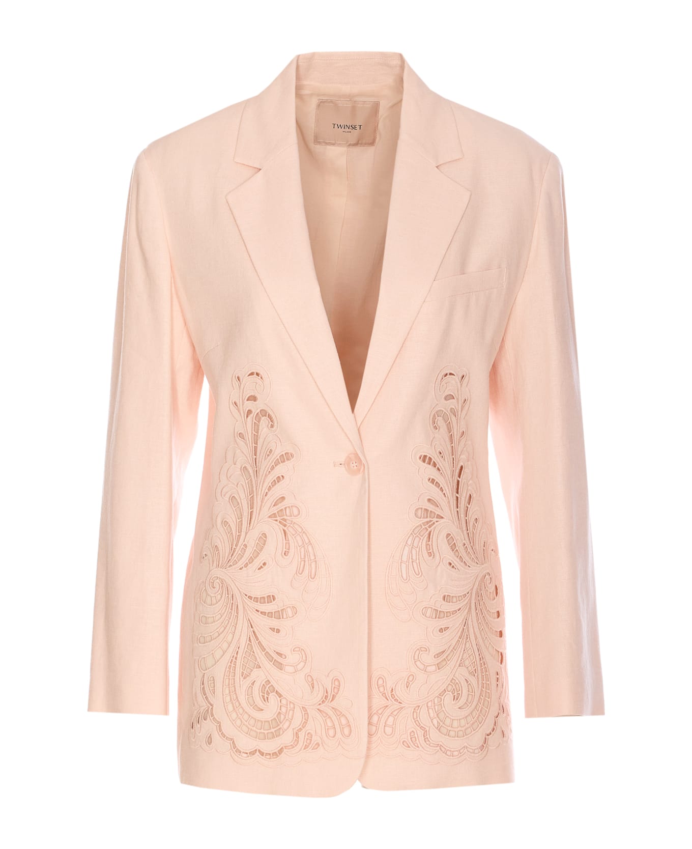 TwinSet Mixed Linen Blazer With Embroidery - Pink