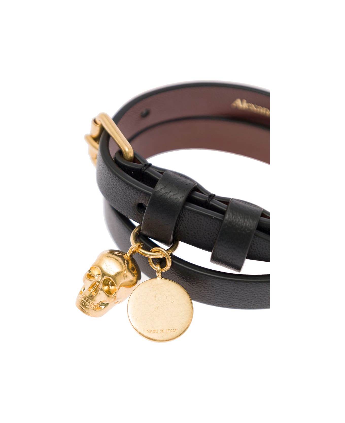 Alexander McQueen Alexander Mc Queen Woman's Double Wrap Leather Bracelet With Skull Detail - Black